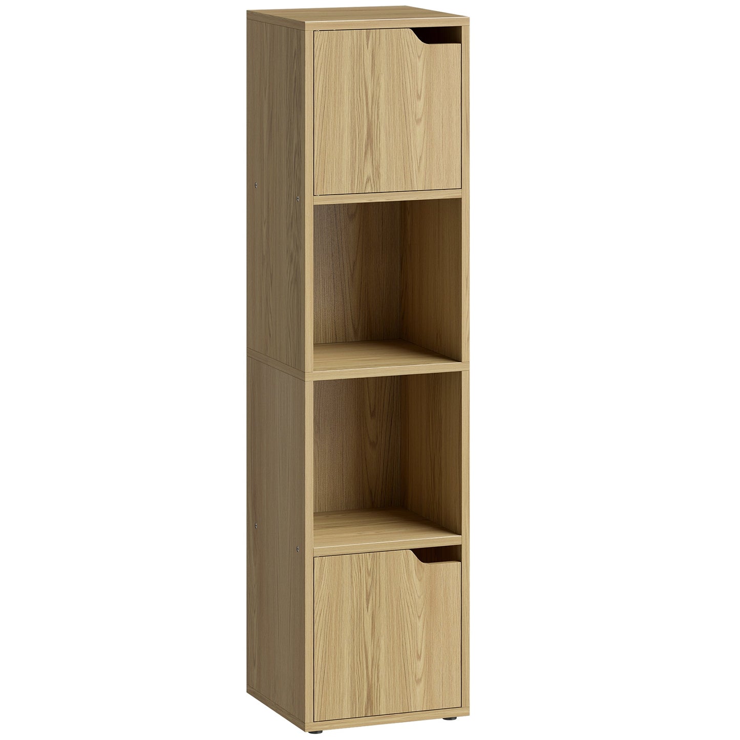 Bookcase with 2 Cabinets and Doors, 4-Tier Bookshelf, Storage Cabinet with Open Shelves and Anti-Tipping Design, for Living Room, Bedroom, Home Office, Oak