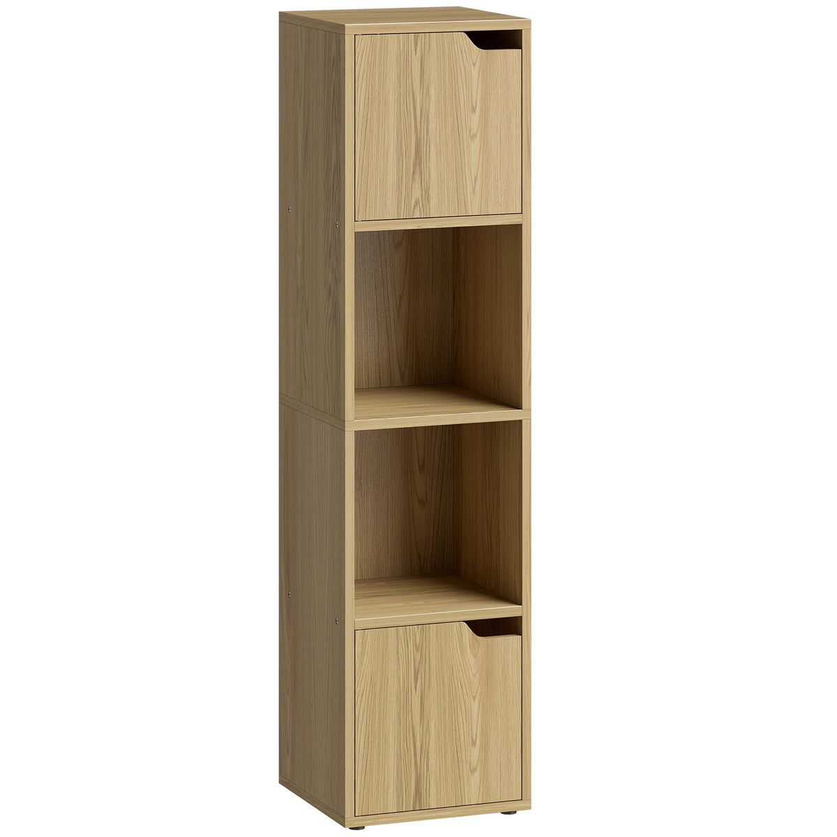 Bookcase with 2 Cabinets and Doors, 4-Tier Bookshelf, Storage Cabinet with Open Shelves and Anti-Tipping Design, for Living Room, Bedroom, Home Office, Oak