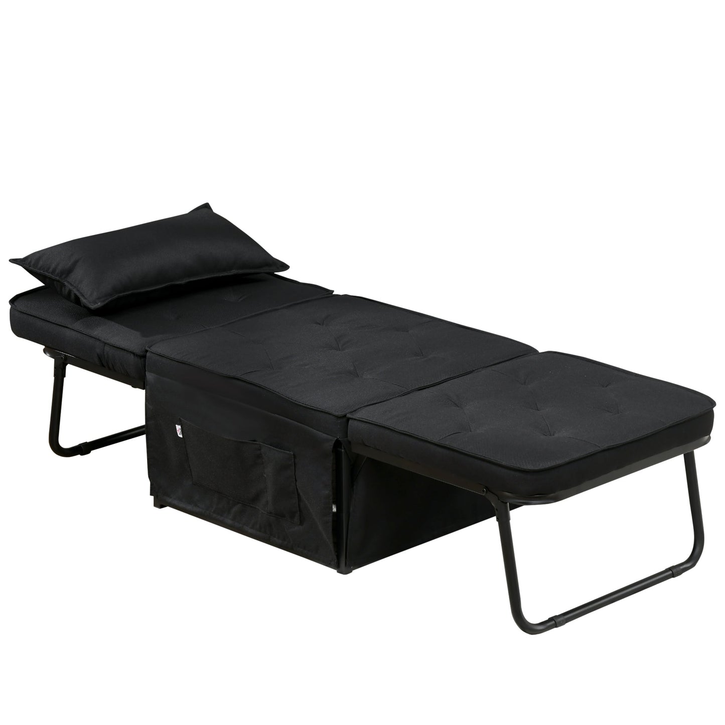 HOMCOM Folding Chair Bed, 4-in-1 Convertible Sleeper Chair with Adjustable Backrest, Pillow, Side Pockets, Armchair for Bedroom, Living Room, Black