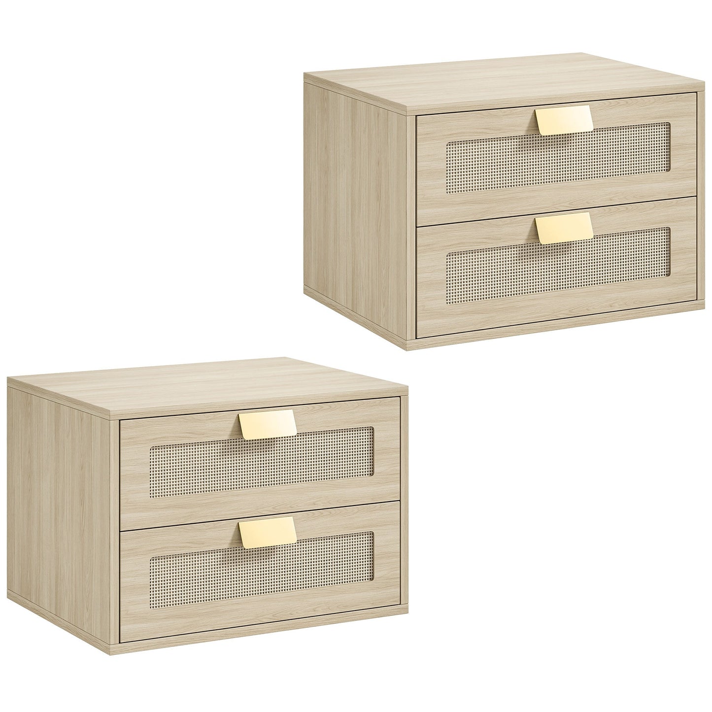 Modern Floating Nightstands Set of 2, Wall Mounted Bedside Tables with 2 Drawers, Bedside Cabinet for Bedroom Living Room, Oak