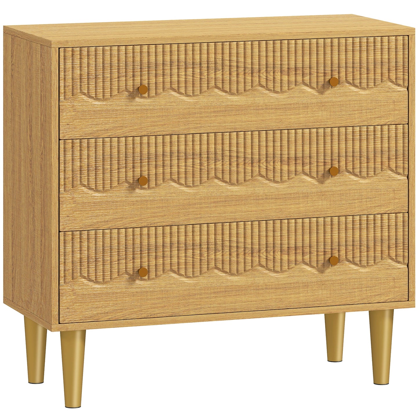 Chest of Drawers, 3 Drawer Dresser, Storage Cabinet with Steel Legs and Wooden Top for Bedroom, Living Room, Oak