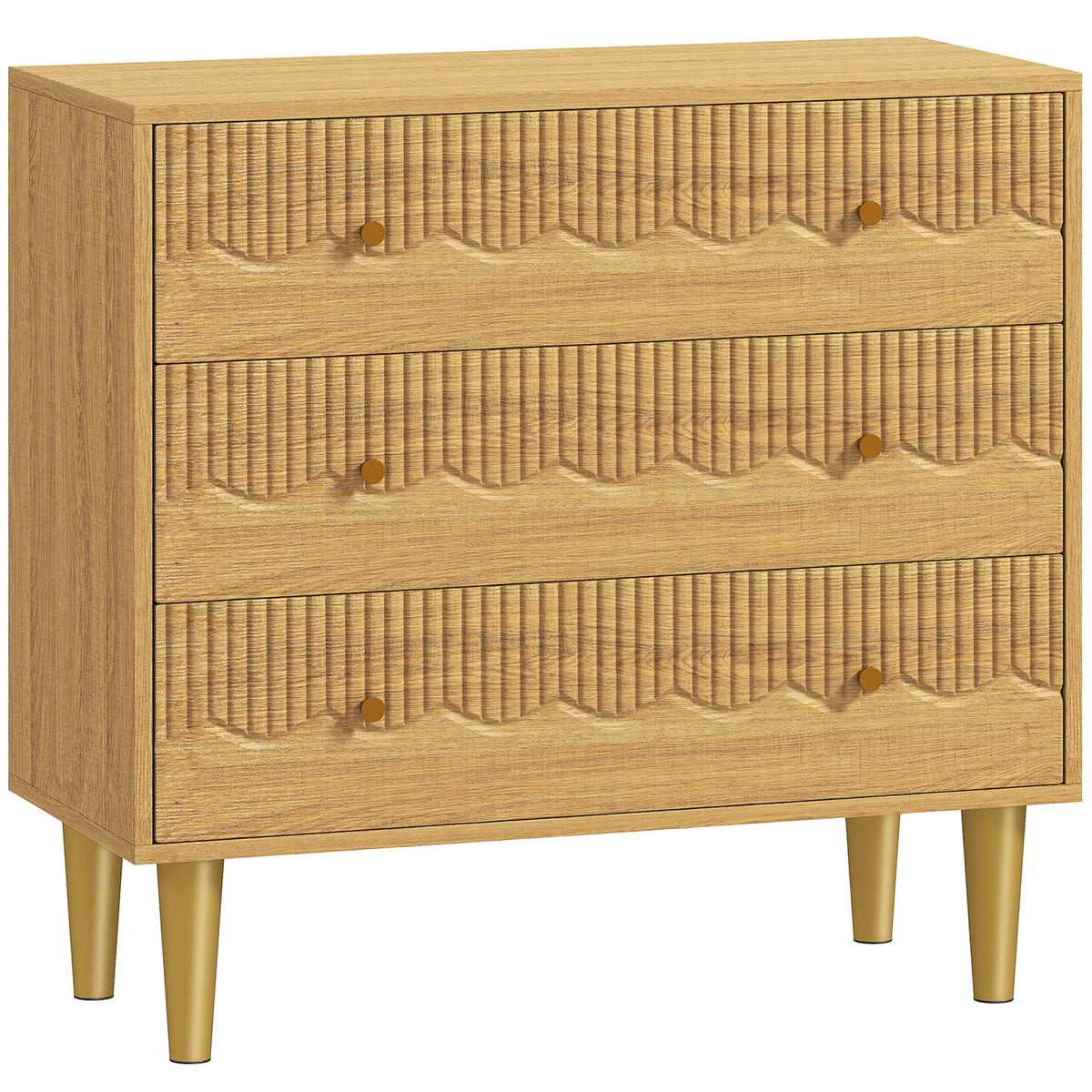 Chest of Drawers, 3 Drawer Dresser, Storage Cabinet with Steel Legs and Wooden Top for Bedroom, Living Room, Oak