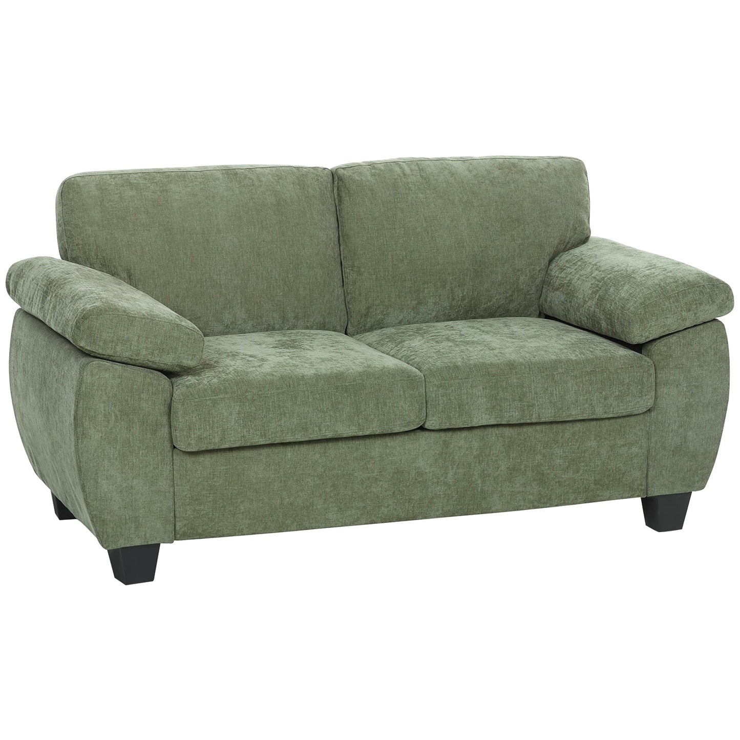 2 Seater Sofa, 156cm Chenille Loveseat Sofa with Thick Spring Cushions, Wide Padded Armrests, Couch Settee for Small Space, Living Room, Bedroom, Home Office, 300KG Capacity, Dark Green