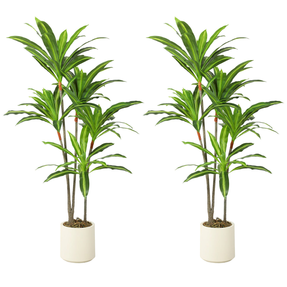Set of 2 150cm Artificial Dracaena Trees, Decorative Artificial Plants with Bendable Trunks and White Planters for Living Room Bedroom Home Office Decor, Green