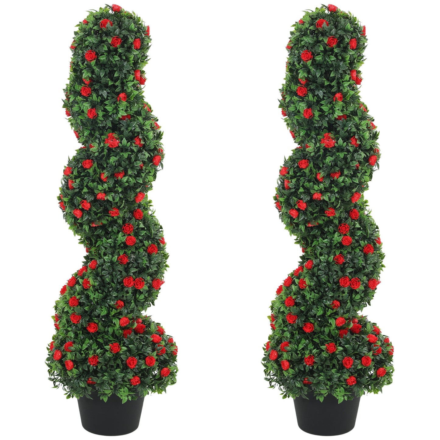 Set of 2 Artificial Rose Spiral Topiary Tree, Indoor Outdoor Artificial Plants with 630 Leaves and 133 Roses, Fake Plants for Home Office Living Room Decor, 90cm, Red