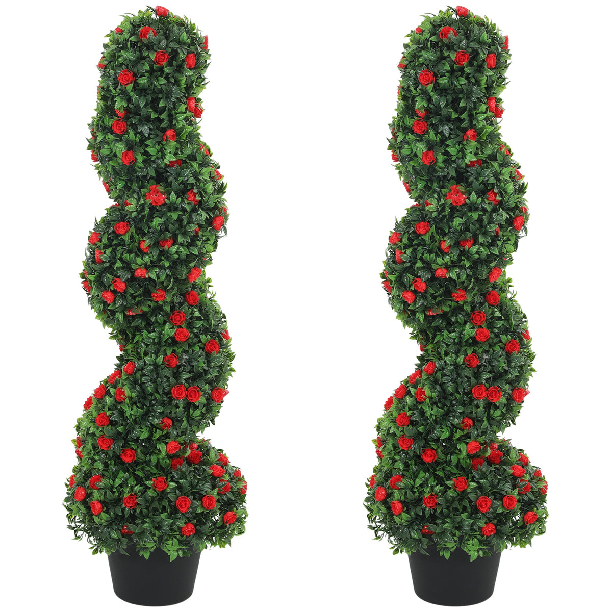 Set of 2 Artificial Rose Spiral Topiary Tree, Indoor Outdoor Artificial Plants with 630 Leaves and 133 Roses, Fake Plants for Home Office Living Room Decor, 90cm, Red