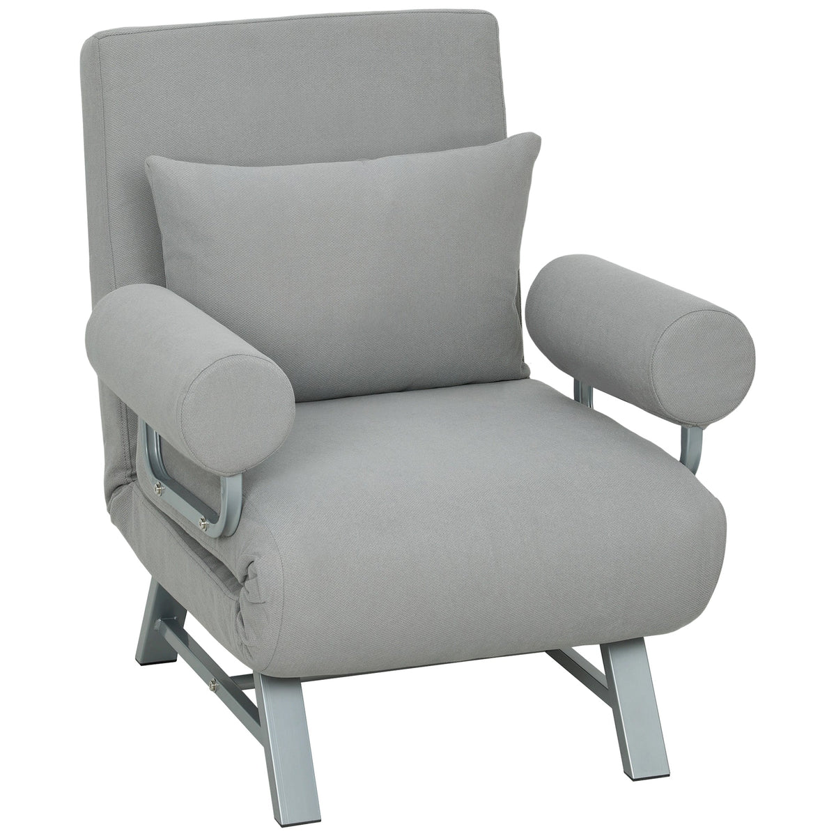 Single Sofa Bed, 3-in-1 Convertible Folding Chair Bed with Adjustable Backrest, Removable Armrests, Steel Legs, Linen Sleeper Chair for Living Room, Bedroom, Small Space, Light Grey