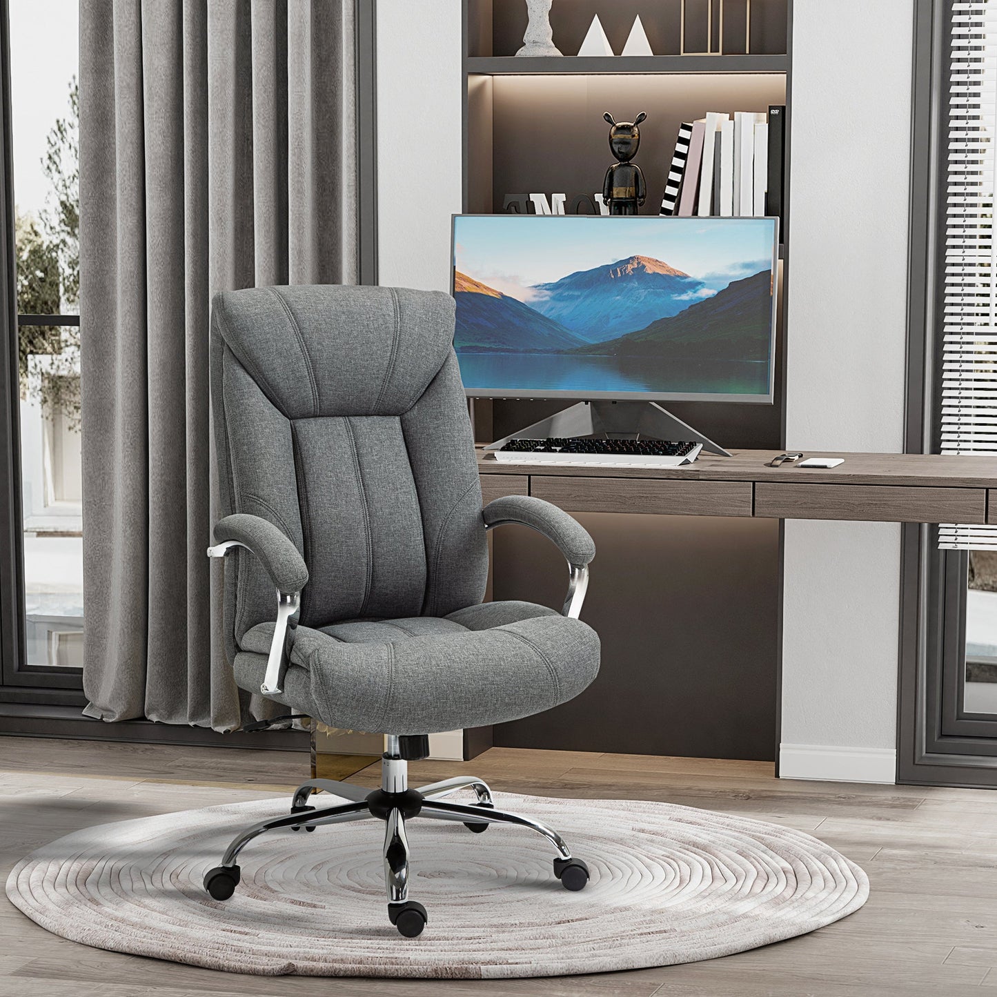 Vinsetto Office Chair, Fabric Desk Chair, Padded Executive Chair with Adjustable Height, Swivel Wheels, Metal Star Base, Grey