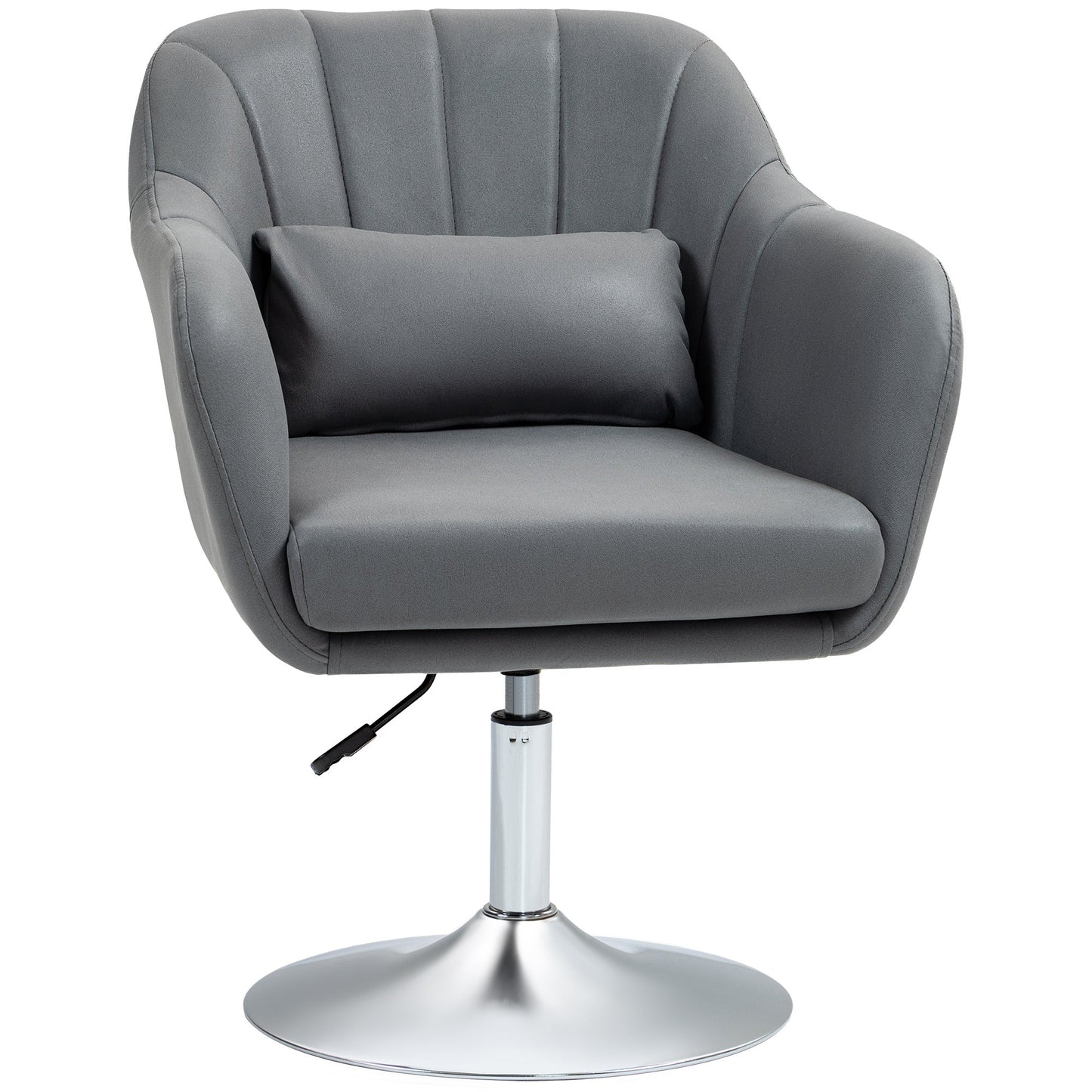 HOMCOM Swivel Microfibre Accent Chair for Living Room Contemporary Vanity Armchair with Adjustable Height Thick Cushion Lumbar Support Armrest for Bedroom Office Dark Grey