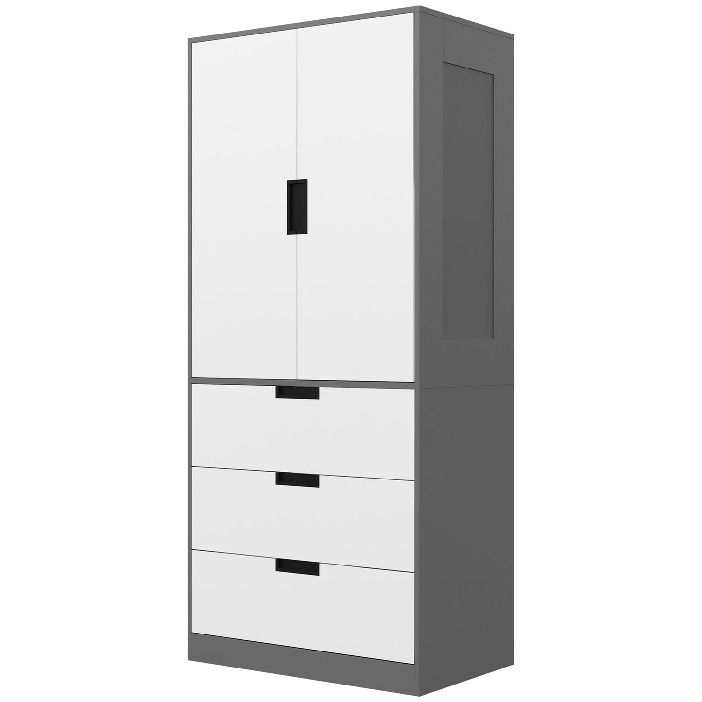 HOMCOM 3 Drawer 2 Door Wardrobe, Modern Clothes Storage Cupboard Unit with Hanging Rod, Bedroom Wardrobe with Soft Closing Hinge, 50D x 80W x 180H,Grey