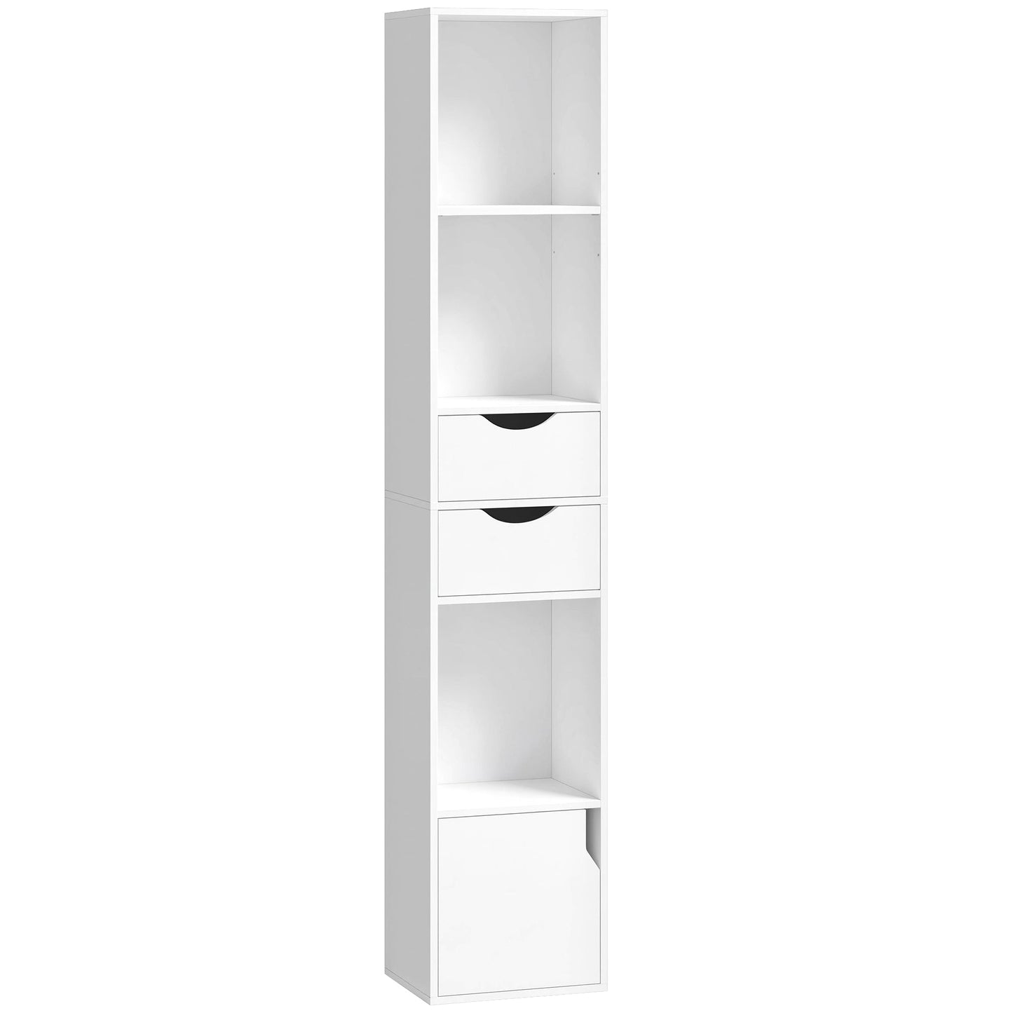 158 cm Bookcase with Drawers, 3-Tier Bookshelf, Slim Storage Cabinet with Doors, Adjustable Shelf for Living Room, Bedroom, Home Office, White