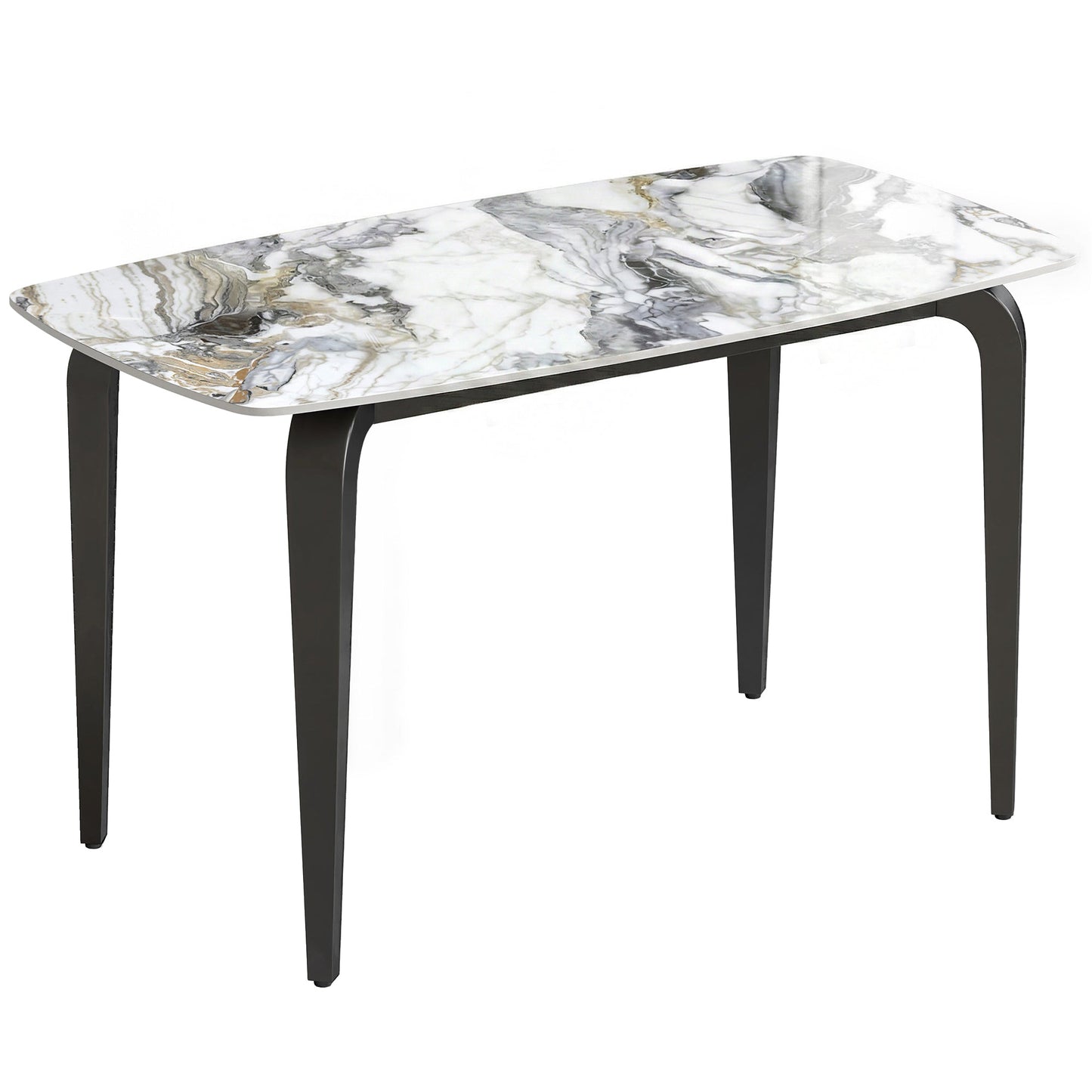 Dining Table for 4, 130W x 70D x 75H cm, Modern Kitchen Table with Sintered Stone Tabletop, Metal Legs for Dining Room, Kitchen, Living Room, White