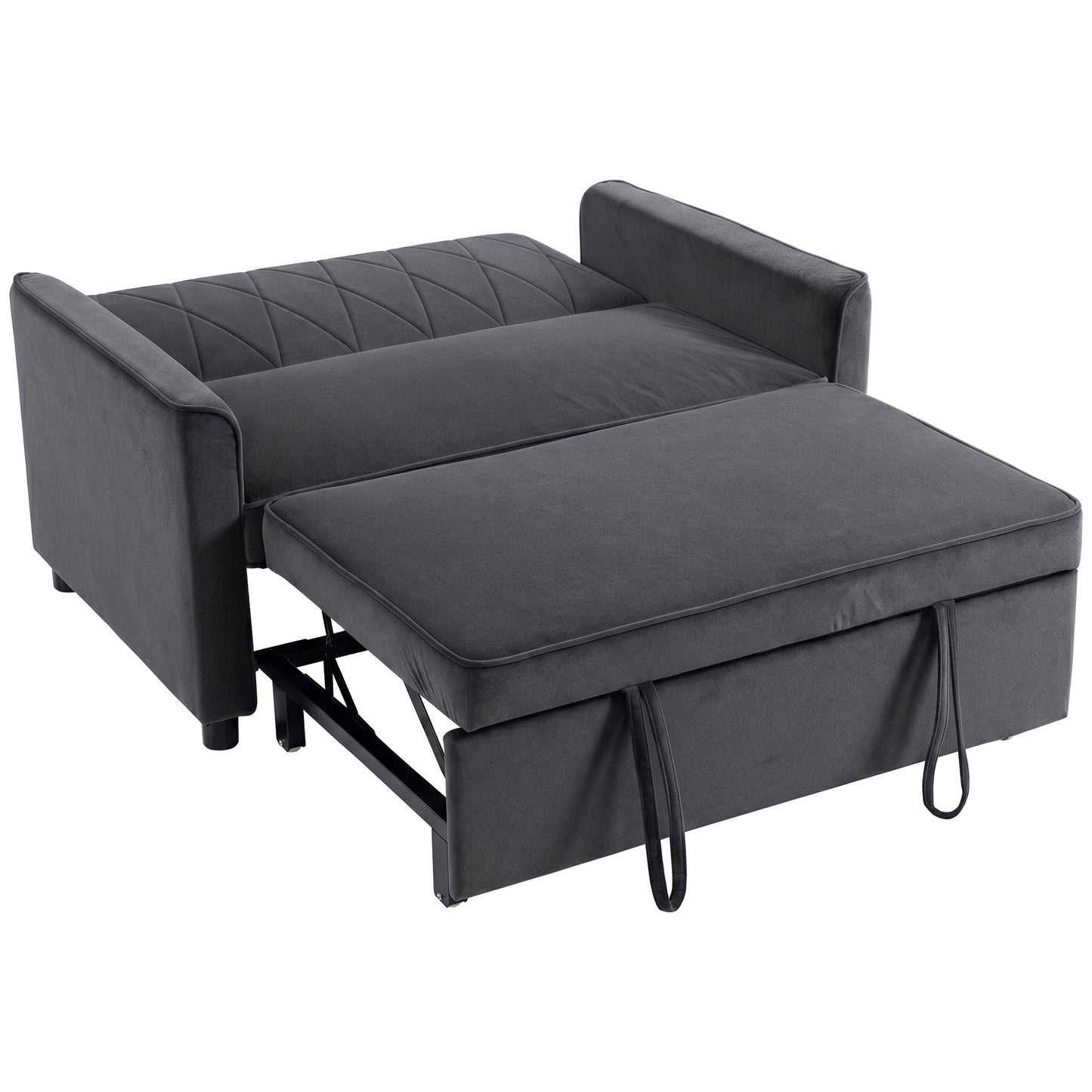 2 Seater Sofa Bed, 3-in-1 Convertible Pull Out Sleeper Sofa, Velvet Loveseat Bed Settee with Clik-Clack Adjustable Backrest, High-Density Foam for Living Room, Bedroom, Guest Room, Dark Grey