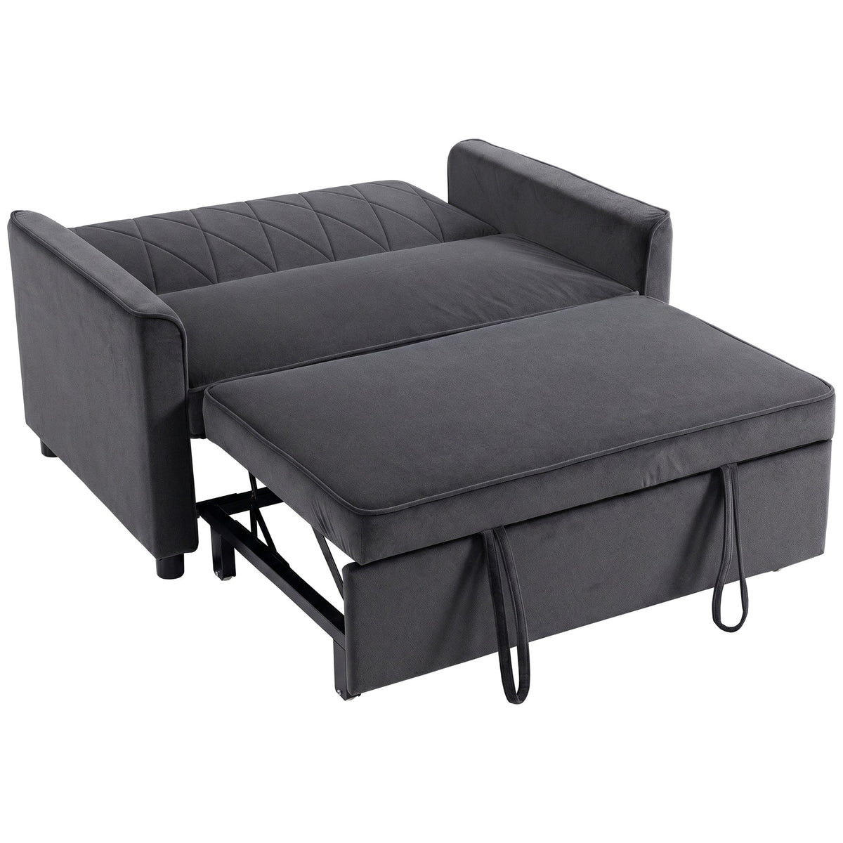 2 Seater Sofa Bed, 3-in-1 Convertible Pull Out Sleeper Sofa, Velvet Loveseat Bed Settee with Clik-Clack Adjustable Backrest, High-Density Foam for Living Room, Bedroom, Guest Room, Dark Grey