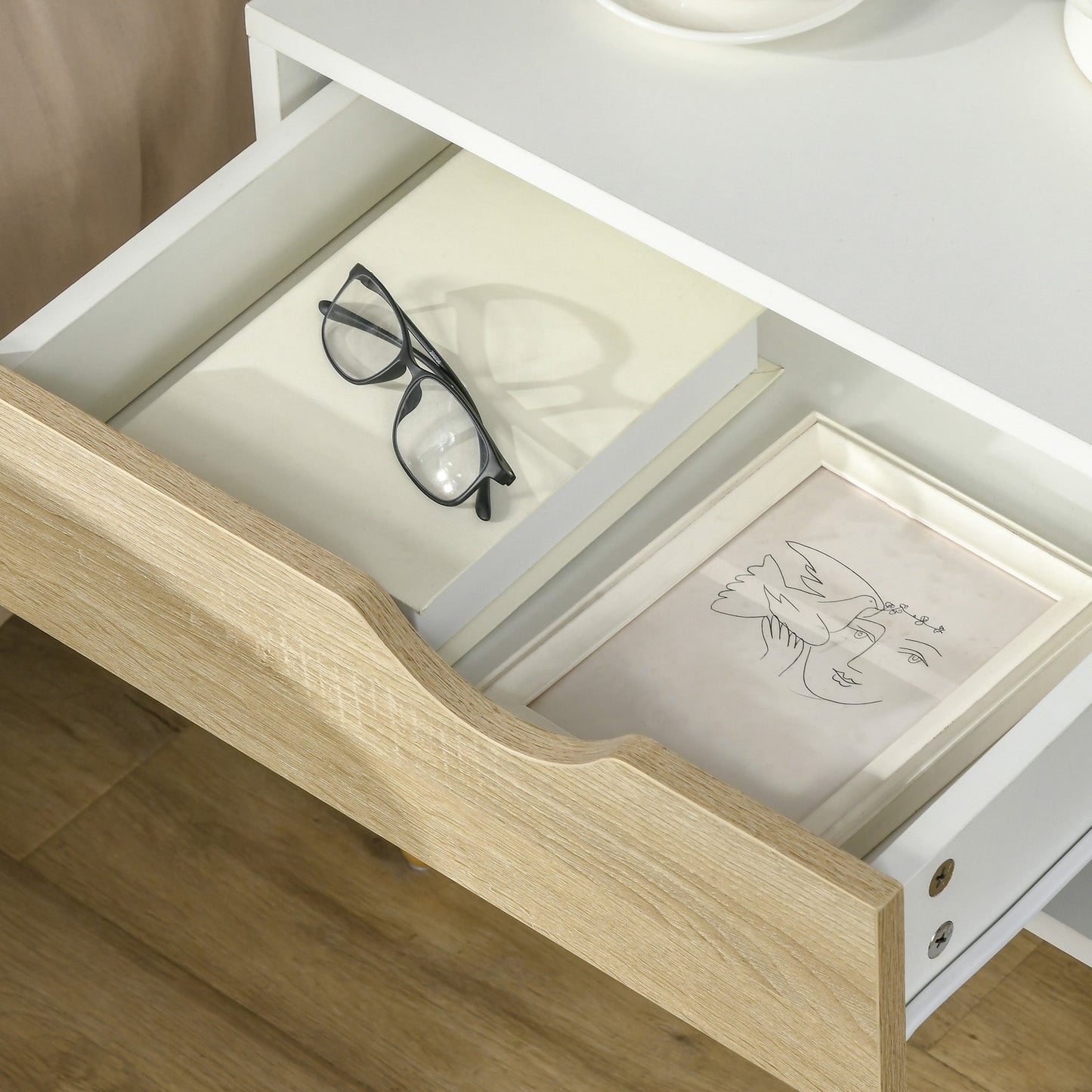 HOMCOM Set of 2 Bedside Table with Drawer and Shelf, Modern Nightstand, End Table for Bedroom, Living Room, White