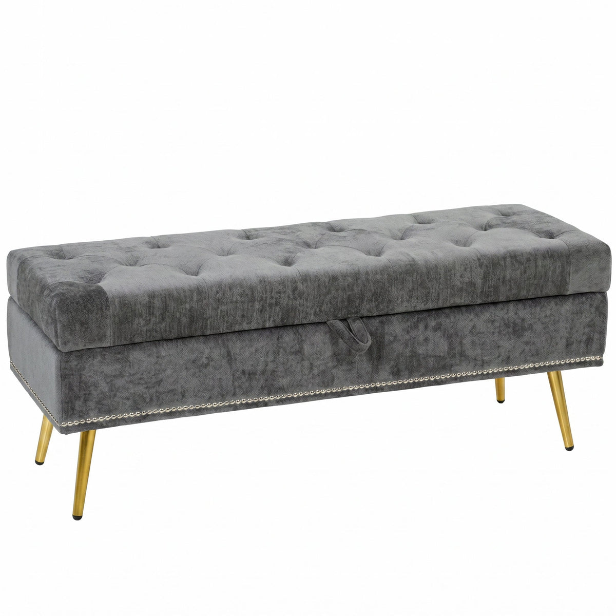 Storage Ottoman, Chenille Upholstered Ottoman Storage Box with Padded Seat, End of Bed Bench with Metal Legs for Bedroom, Hallway, Living Room, 114 x 41 x 45 cm, Grey