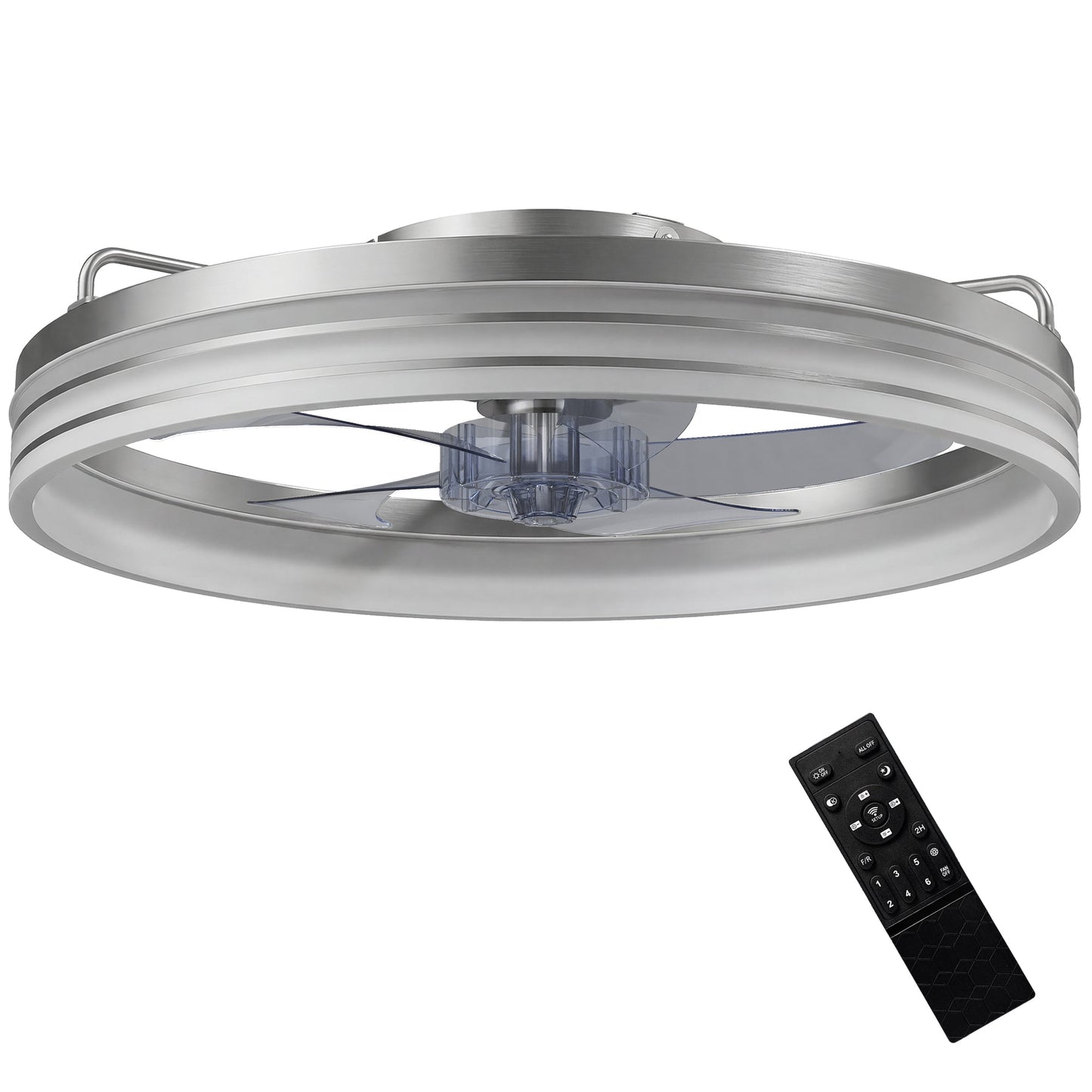 Ceiling Fans with Lights and Remote & App Control, 50 cm Modern LED Ceiling Fan Light with 3 Colour Temperatures, 6 Speed, Timer, Dimmable, Quiet Reversible DC Motor, for Bedroom, Silver Tone