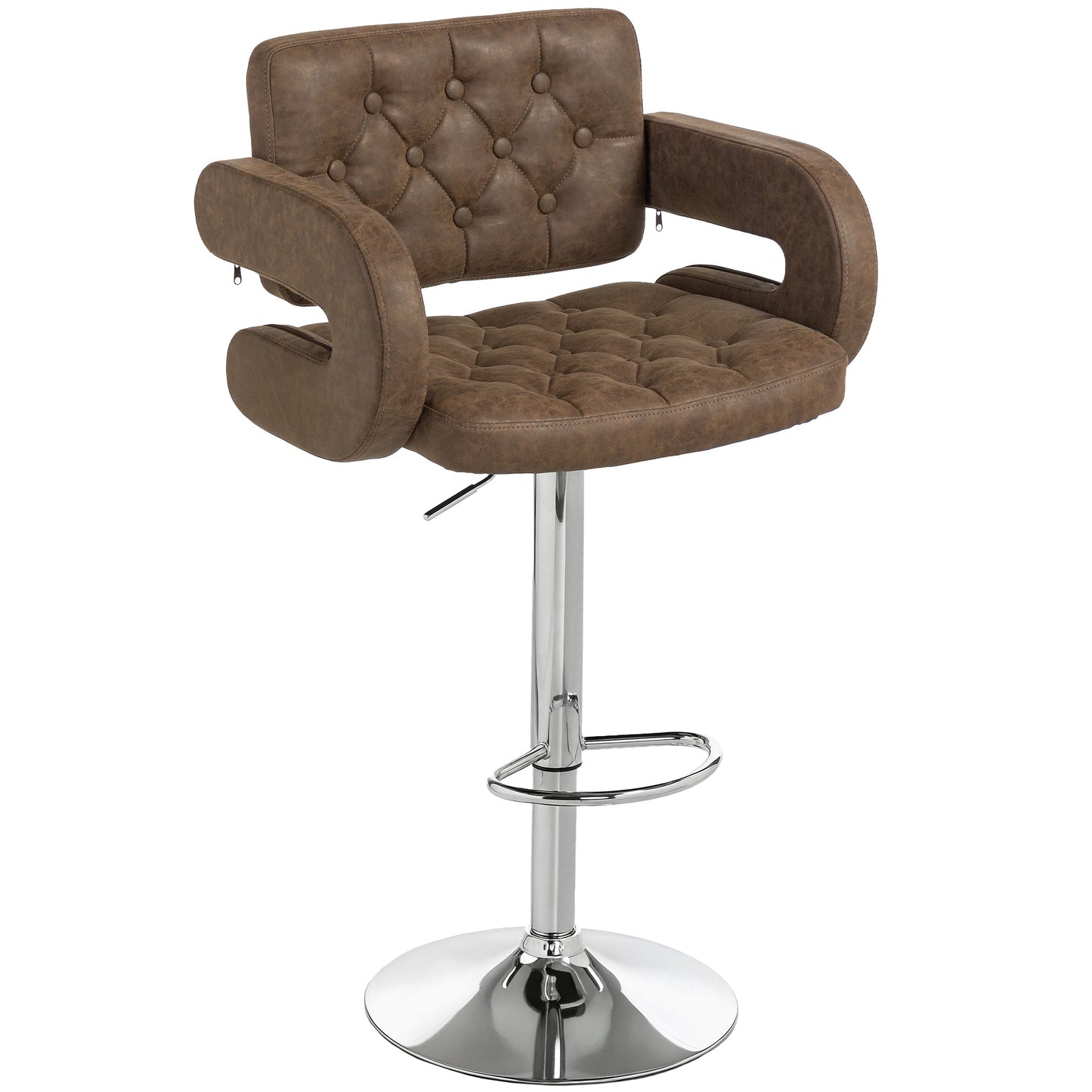 Swivel Bar Stool with Extra Large Seat, PU Leather Upholstered Adjustable Barstool with Back, Arm and Footrest, Breakfast Bar Chair for Bistro, Kitchen, Coffee