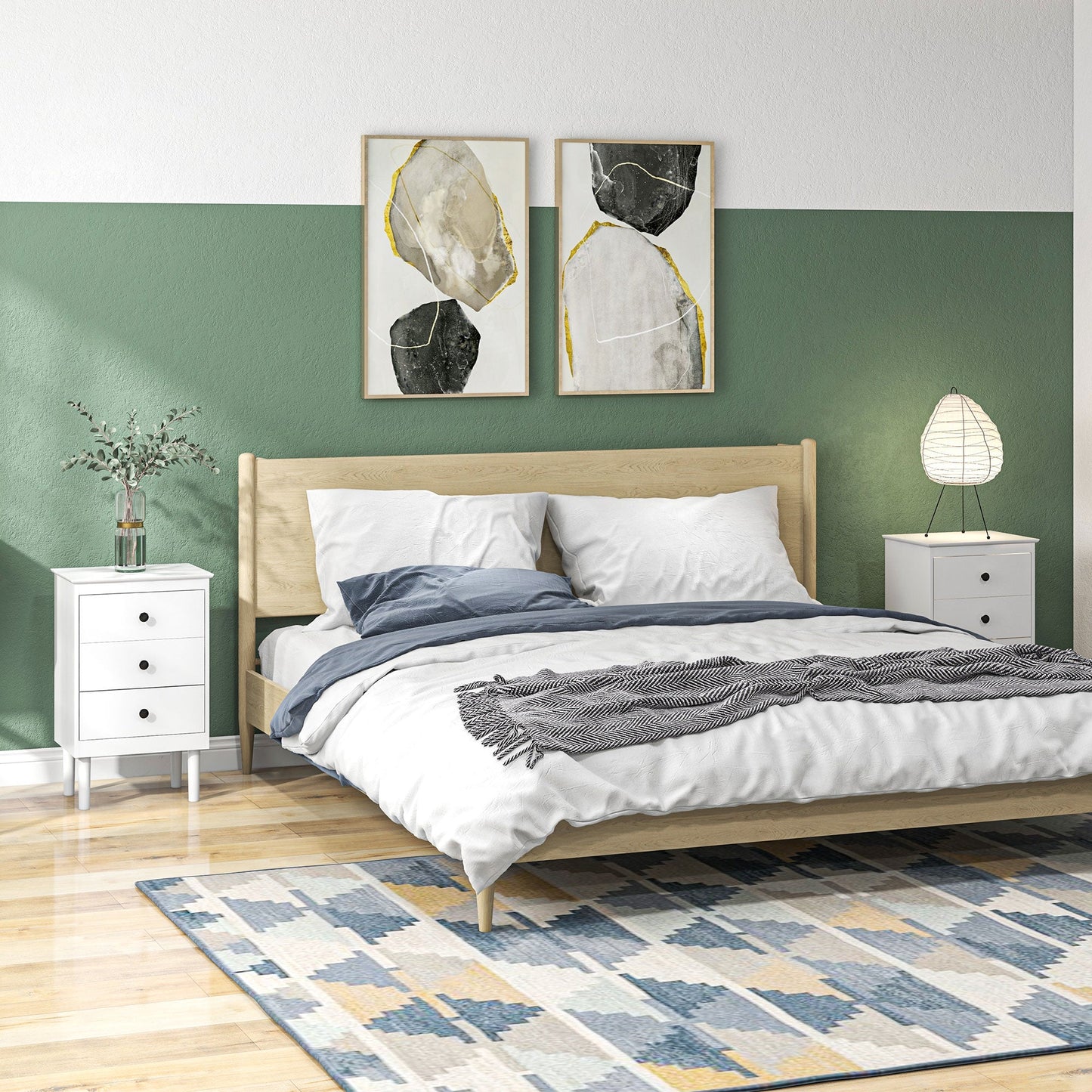 HOMCOM Bedside Table Set of 2, Bedside Cabinet with 3 Drawers, Modern Sofa Side Table, Nightstand for Bedroom, 40x30x64cm, White