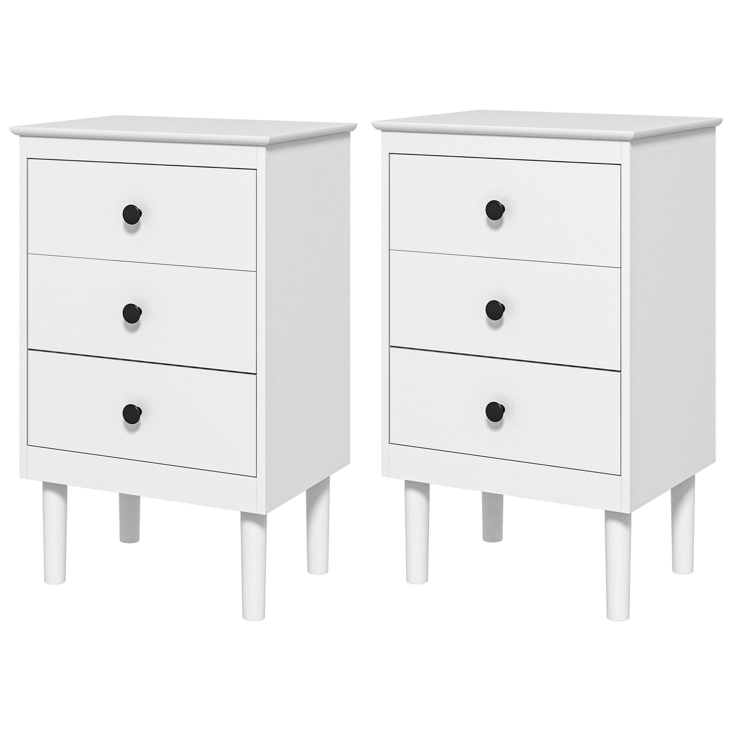 HOMCOM Bedside Table Set of 2, Bedside Cabinet with 3 Drawers, Modern Sofa Side Table, Nightstand for Bedroom, 40x30x64cm, White