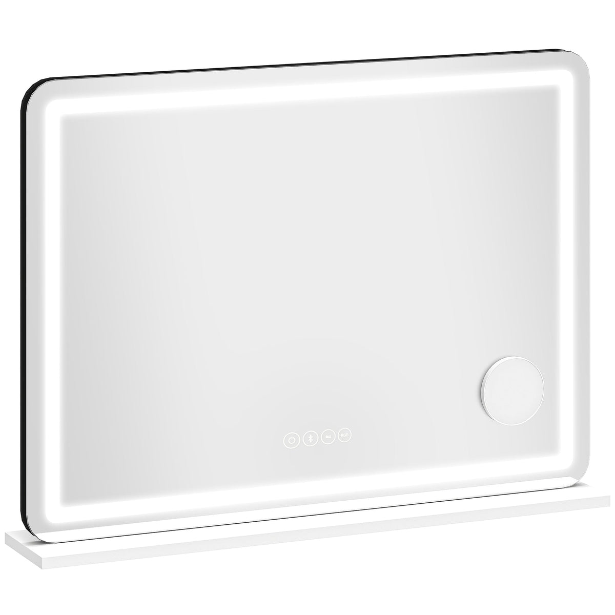 Vanity Mirror with Lights, Dimmable Makeup Mirror with Adjustable Colour Temperature, RGB Light, Bluetooth Speaker, 10X Magnification, Touch Control, 80 x 60 cm, Tabletop & Wall-Mounted, White