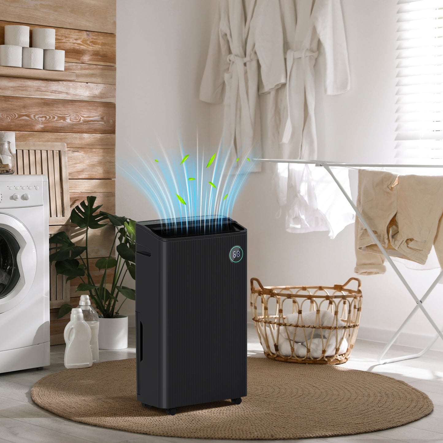 HOMCOM 16L/Day Dehumidifier with Air Purifier and HEPA Filter, UVC, Ioniser, 5.5L Water Tank, 24H Timer, for Home Damp, Condensation, Mould and Laundry Drying, Black