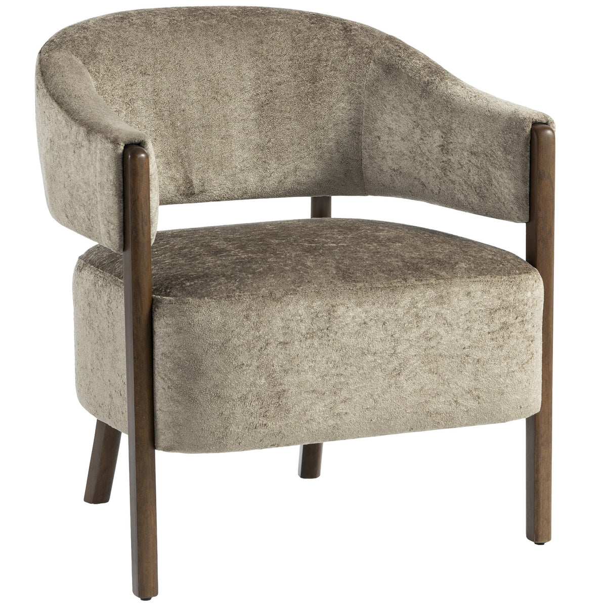 Accent Chair, Chenille Upholstered Tub Chair with Solid Wood Frame and Legs, Comfy Armchair for Living Room, Bedroom, Light Brown