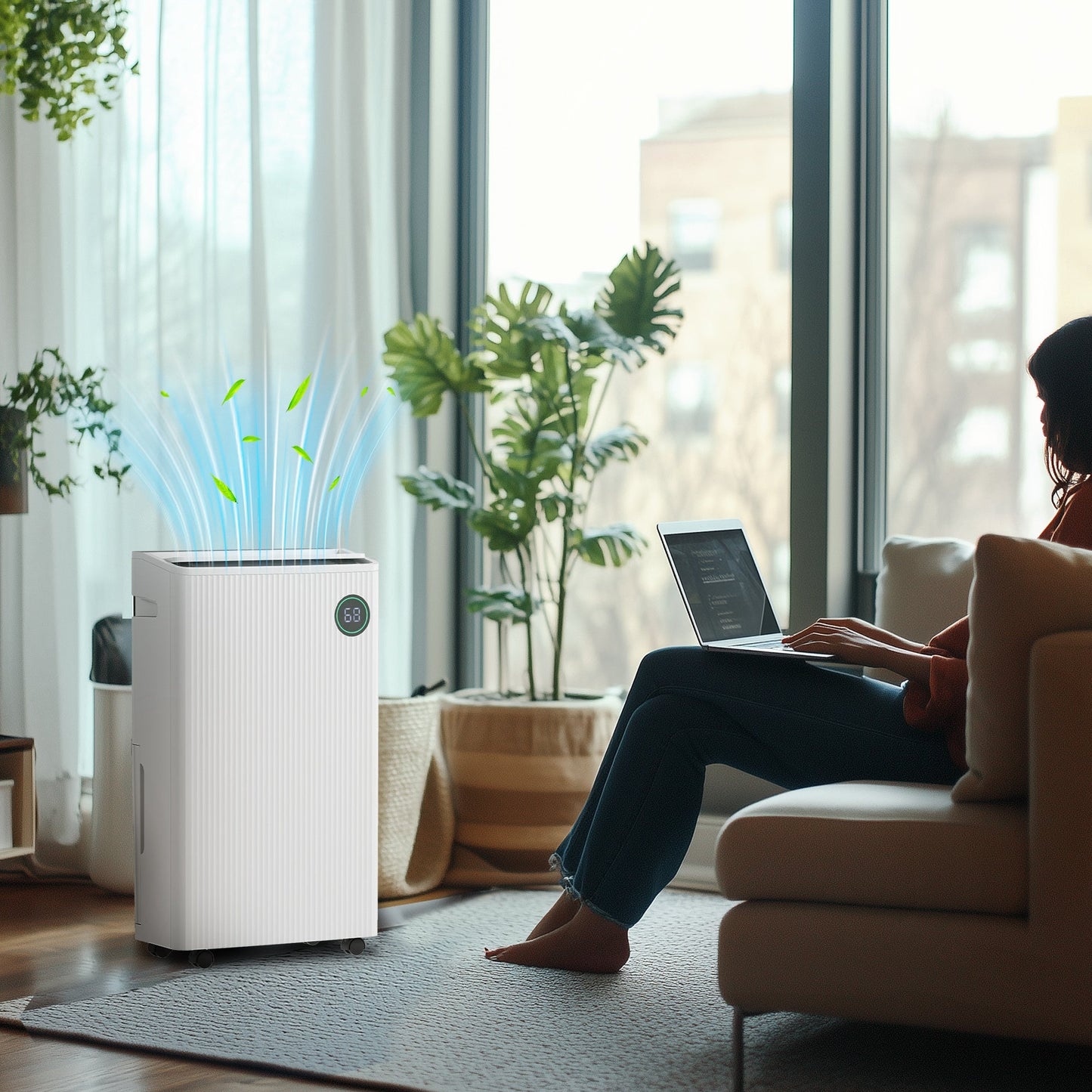 HOMCOM 16L/Day Dehumidifier with Air Purifier and HEPA Filter, UVC, Ioniser, 5.5L Water Tank, 24H Timer, for Home Damp, Condensation, Mould and Laundry Drying, White