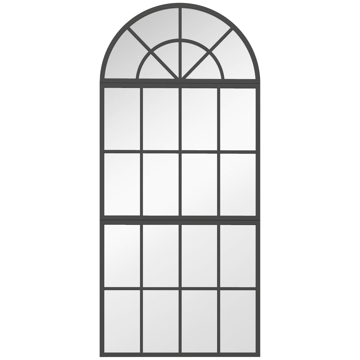 120 x 54 cm, Modern Large Arched Wall Mirror with Metal Grid, 3-Piece Split Window Mirrors with Tempered Glass for Window Decoration, Bedroom and Entryway, Black