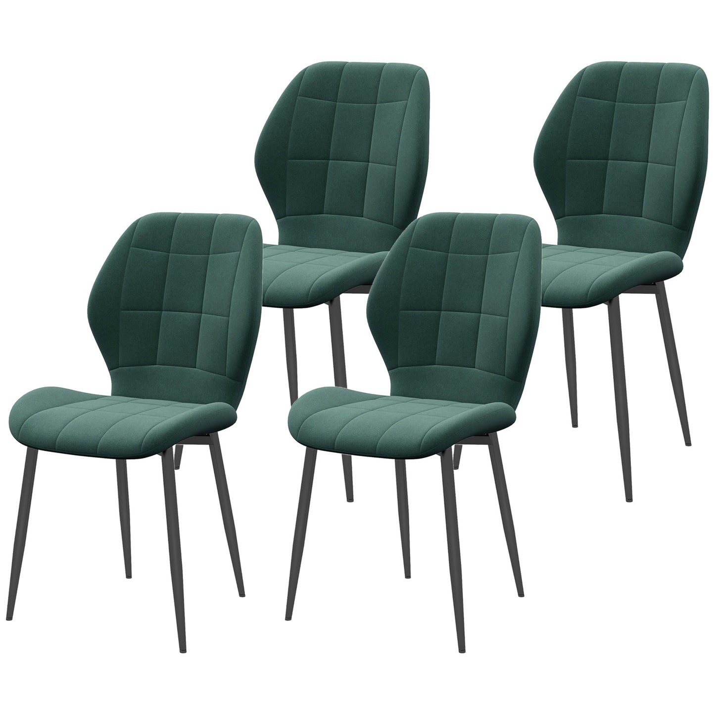 Dining Chairs Set of 4, Modern Style Flannel Upholstered Kitchen Chairs with Backs and Steel Legs, for Living Room, Dining Room, Bedroom, Dark Green