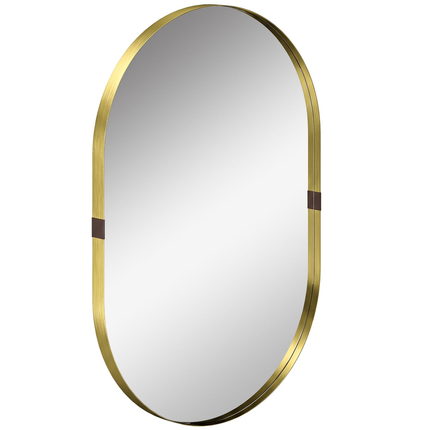 Wall Mirror with Elevated Aluminium Alloy Frame, 60 x 90 cm Bathroom Mirror with Tempered Glass for Living Room, Bedroom, Hallway, Gold Tone