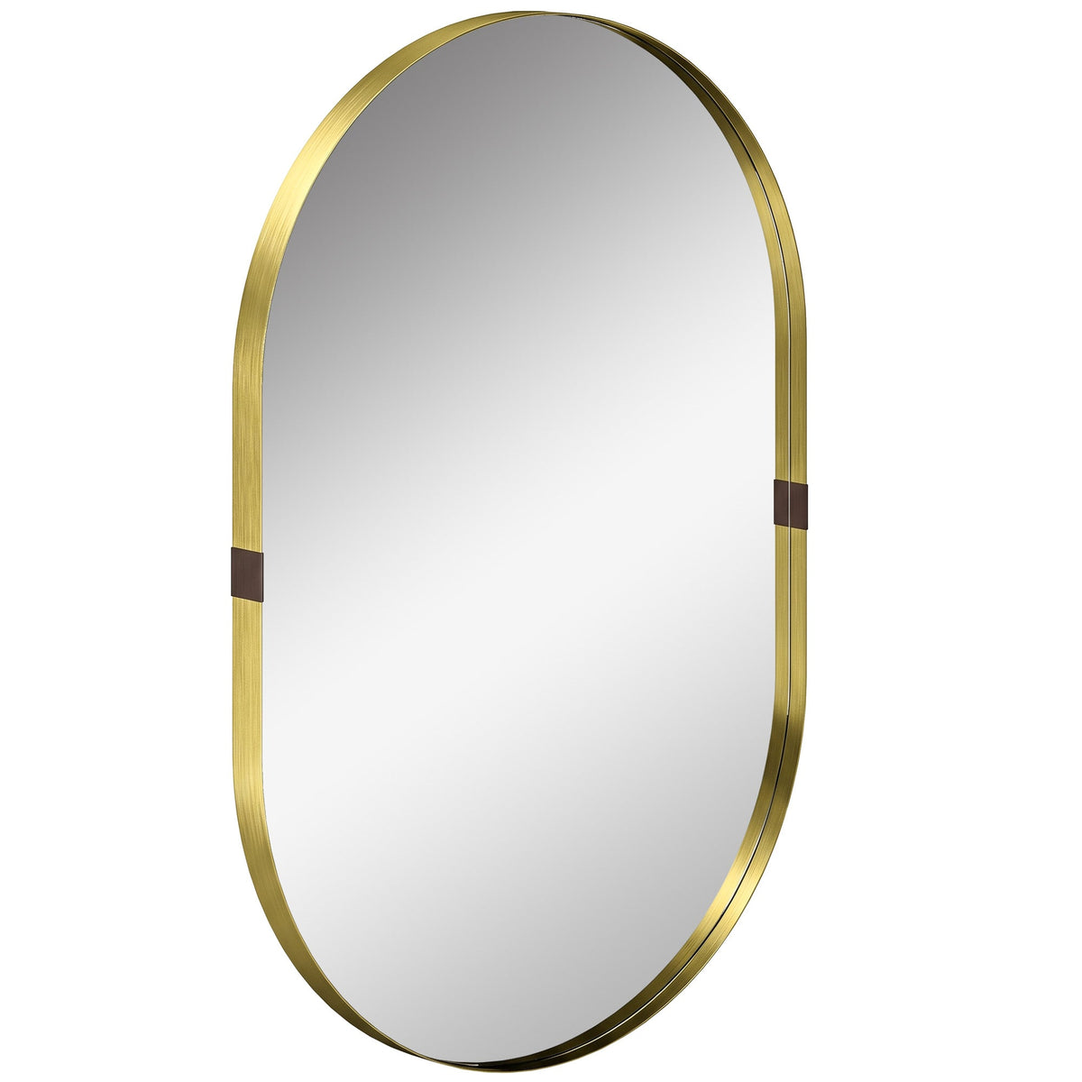Wall Mirror with Elevated Aluminium Alloy Frame, 60 x 90 cm Bathroom Mirror with Tempered Glass for Living Room, Bedroom, Hallway, Gold Tone