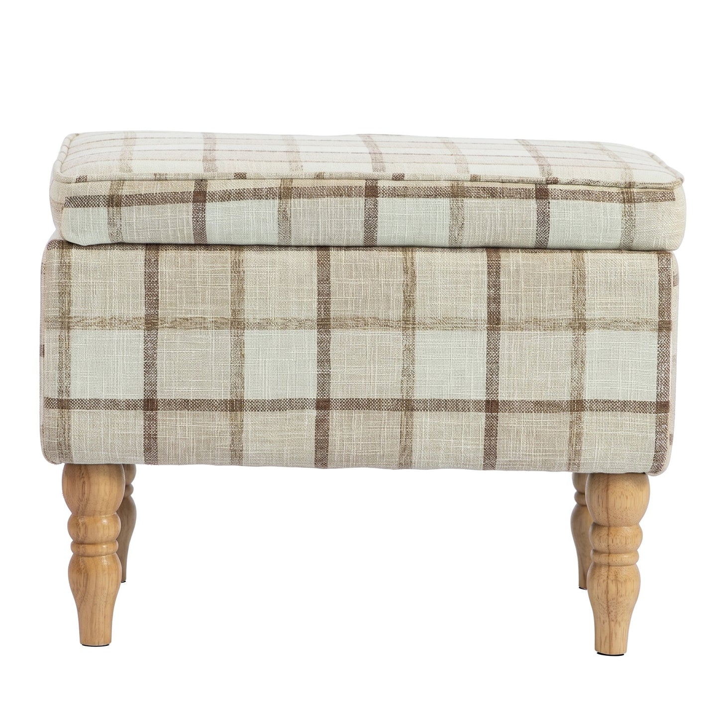 Rectangular Storage Stool, Linen-Look Fabric Upholstered Footstool with Removable Top, Padded Seat and Hidden Space for Living Room, Bedroom, Brown