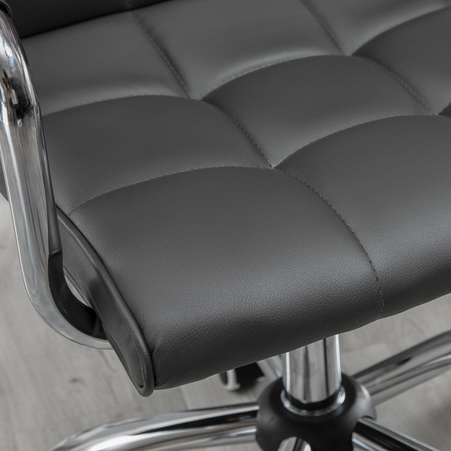 Vinsetto PU Leather Home Office Desk Chair, Computer Chair with Mid Back, Arm, Swivel Wheels, Adjustable Height, Grey