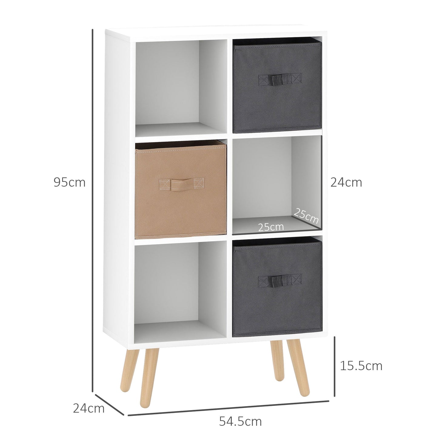 HOMCOM Freestanding 6 Cube Storage Cabinet Unit w/ 3 Fabric Drawers Handles Home Office Organisation Shelves Furniture