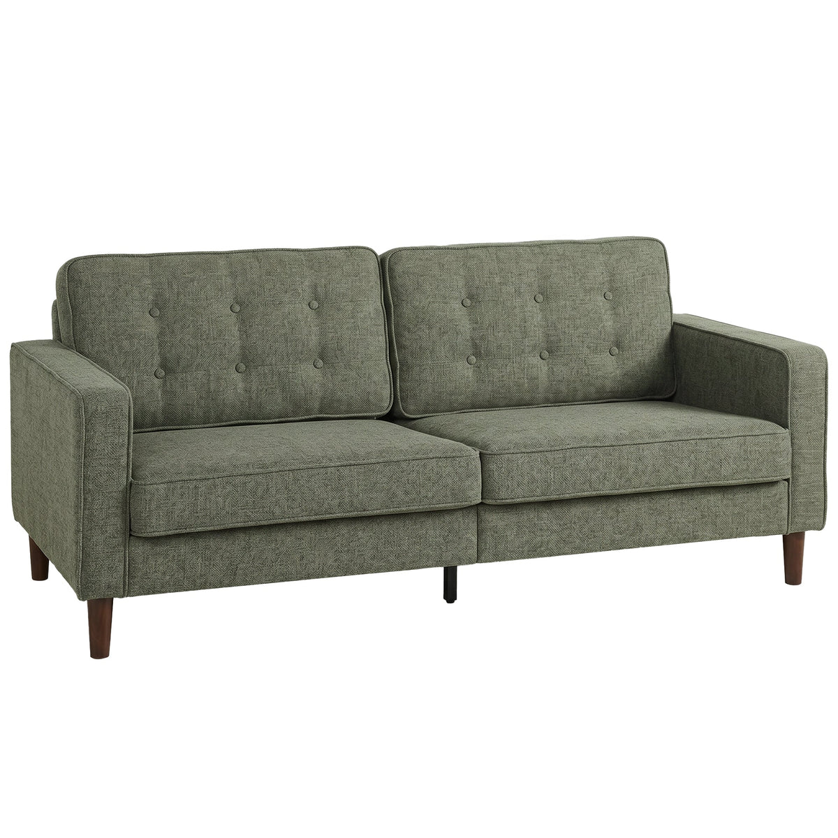 3 Seater Sofa, Upholstered Small Couch for Bedroom, Modern Futon Sofa Settee with Padded Cushion, Button Tufting and Wood Legs for Living Room, Green