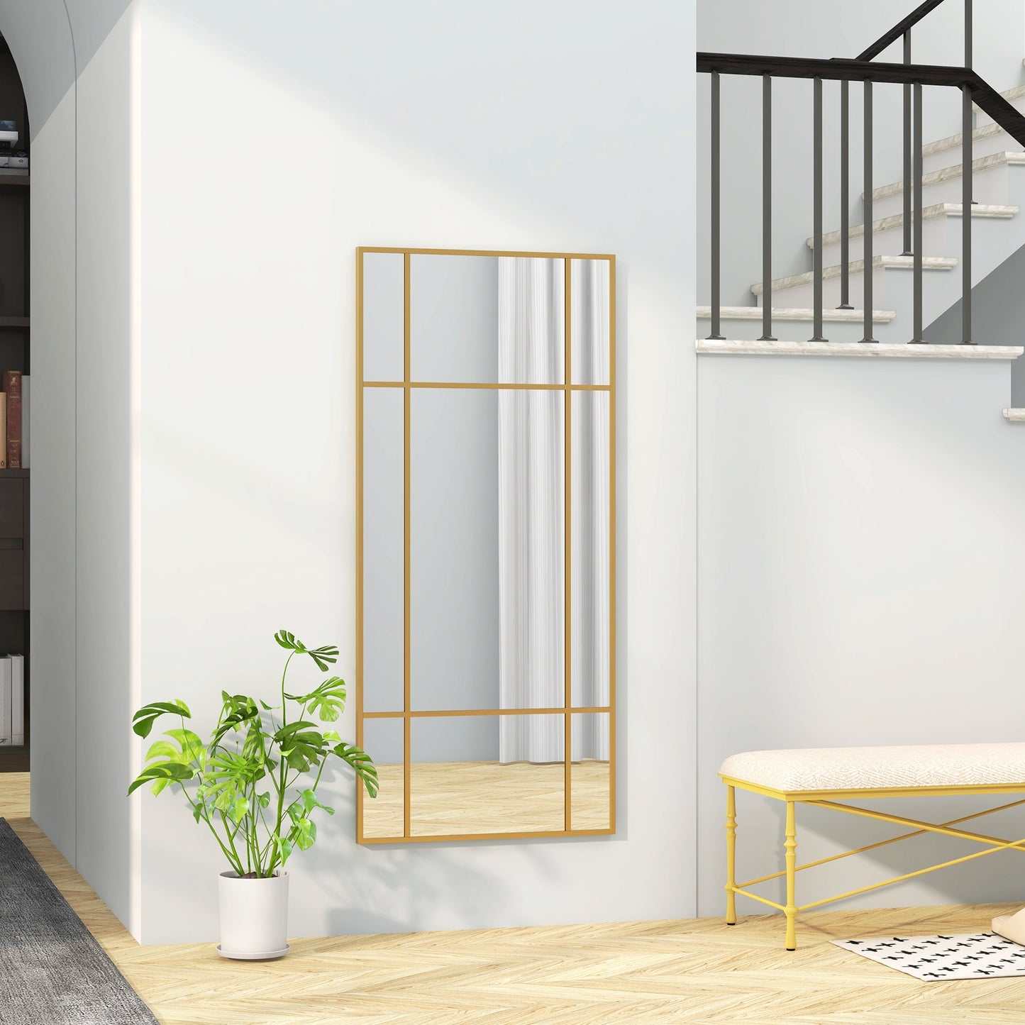 HOMCOM Rectangle Wall Mirror, 110 x 50cm Window Style Vanity Mirror with Metal Frame, Decorative Hanging Mirror for Living Room, Bedroom, Entryway, Vertical or Horizontal, Gold Tone