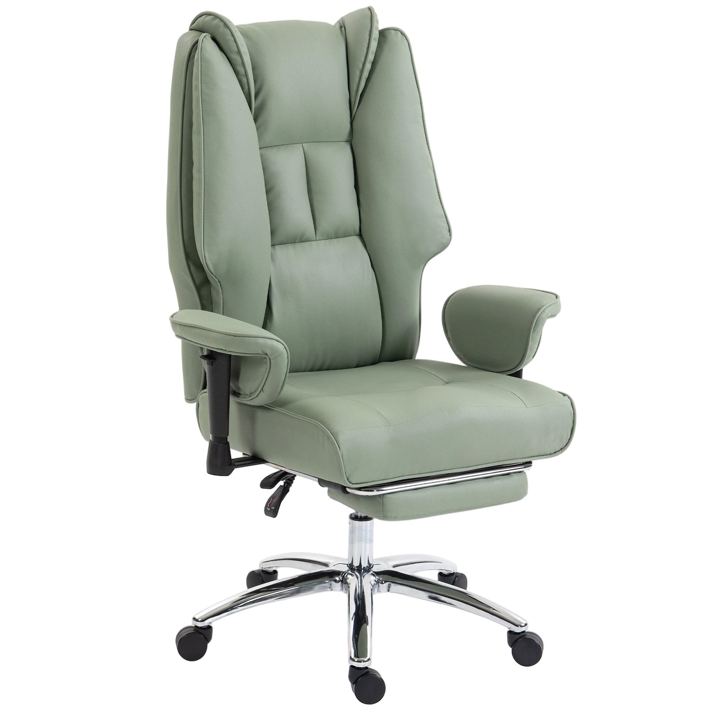 Executive Office Chair, Ergonomic Reclining Computer Desk Chair with Footrest, Adjustable Armrests, Spring Seat, High Back, Thick Cushion, Pet Friendly Faux Leather, Swivel, Green