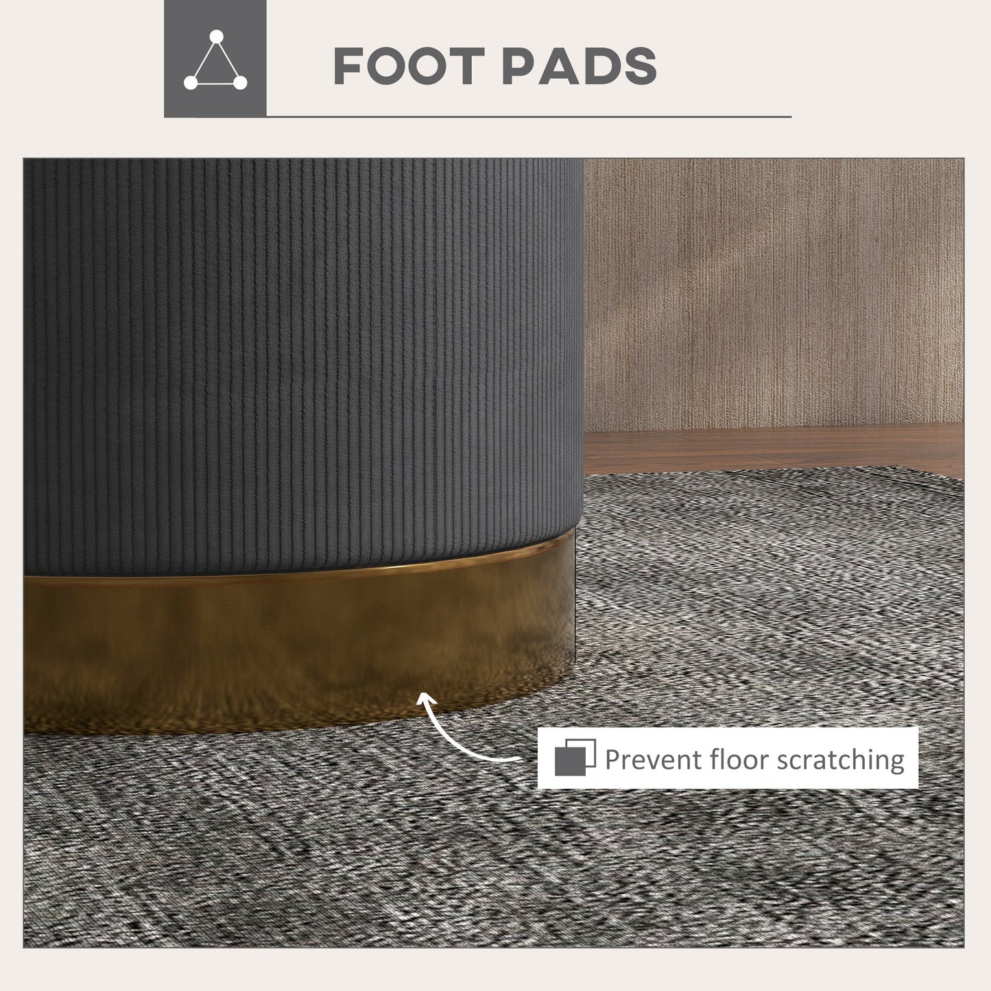 HOMCOM Modern Round Footstool, Corduroy Fabric Upholstered Foot Stool with Padded Seat for Living Room, Entryway, Charcoal Grey