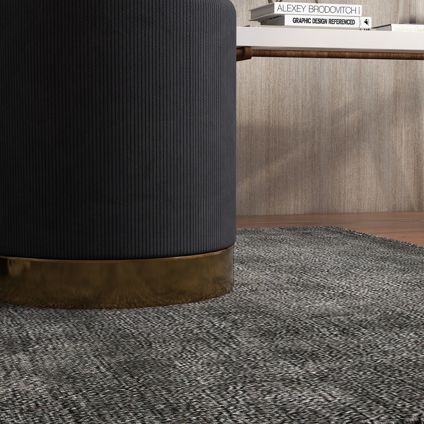 HOMCOM Modern Round Footstool, Corduroy Fabric Upholstered Foot Stool with Padded Seat for Living Room, Entryway, Charcoal Grey
