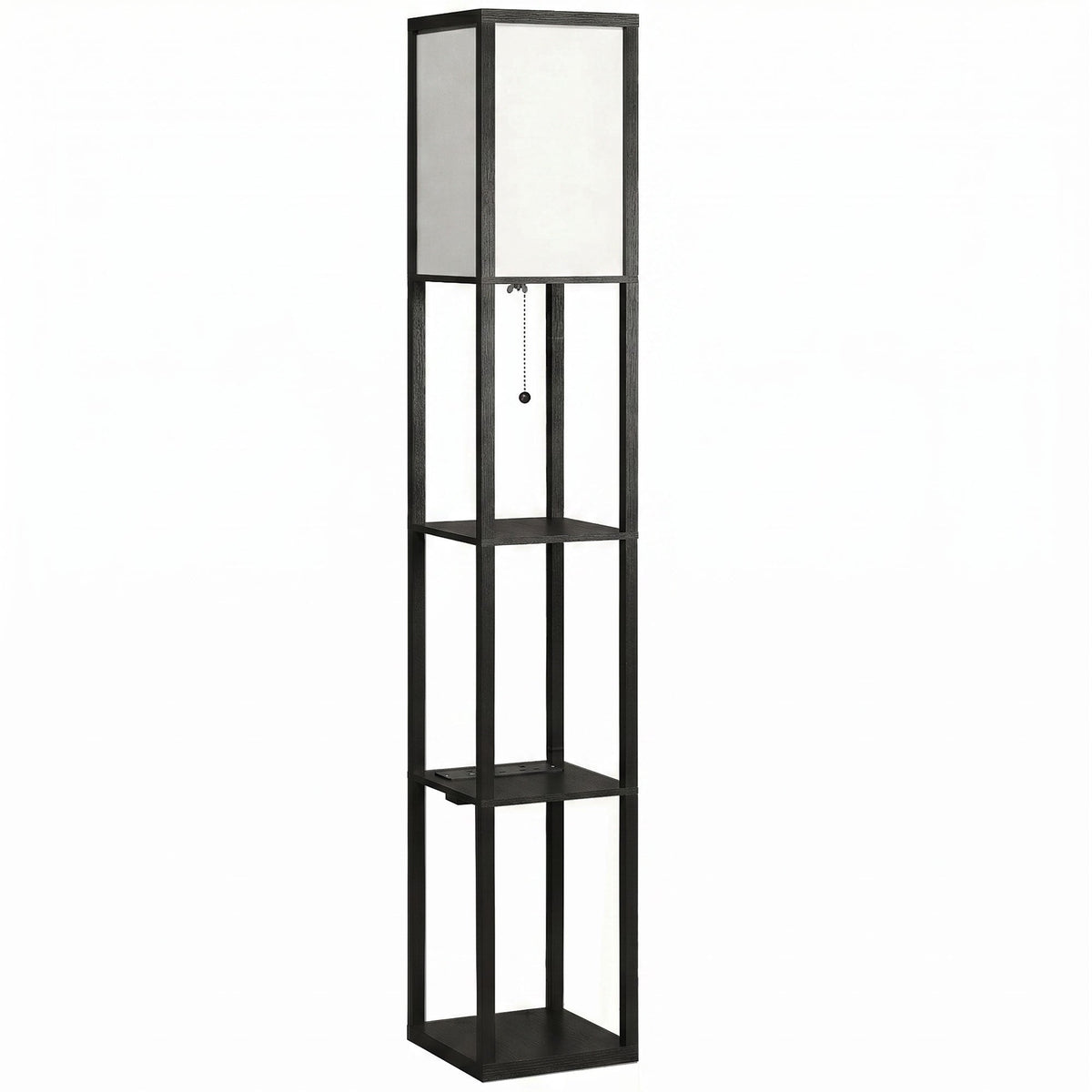 3-Tier Floor Lamp with Shelves and Storage, Modern Corner Standing Lamp with LED Bulb, Lampshade, Reading Light with Foot Switch for Living Room, Bedroom, Home Office, Black