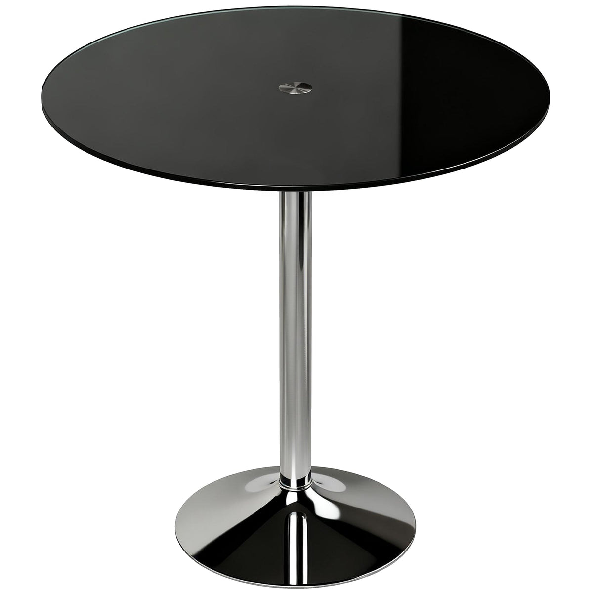 Round Bar Table, Modern Dining Table with Tempered Glass Top and Steel Frame for 4, Easy Assembly for Breakfast Bar, Dining Room, 70 x 70 x 75.5cm, Black
