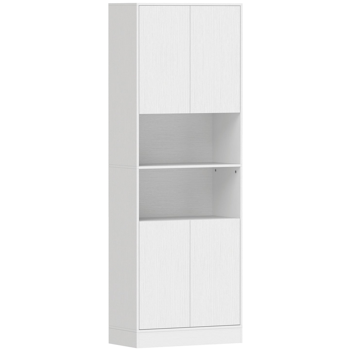 170 cm Tall Kitchen Cupboard, Pantry Storage Cabinet with Soft-Close Hinges, Freestanding Kitchen Cabinet with 2 Cupboards, 2 Open Shelves and Adjustable Shelves, White Wood Effect