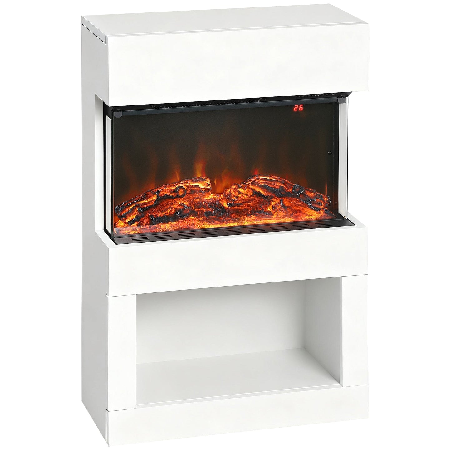 19" Electric Fireplace with Surround, 3D Flame Effect, 6 Colours & 3 Brightness Levels, 1000W/2000W White Electric Fire and Mantel Reach up to 30㎡ Space with Remote & Timer, 3 Sided View