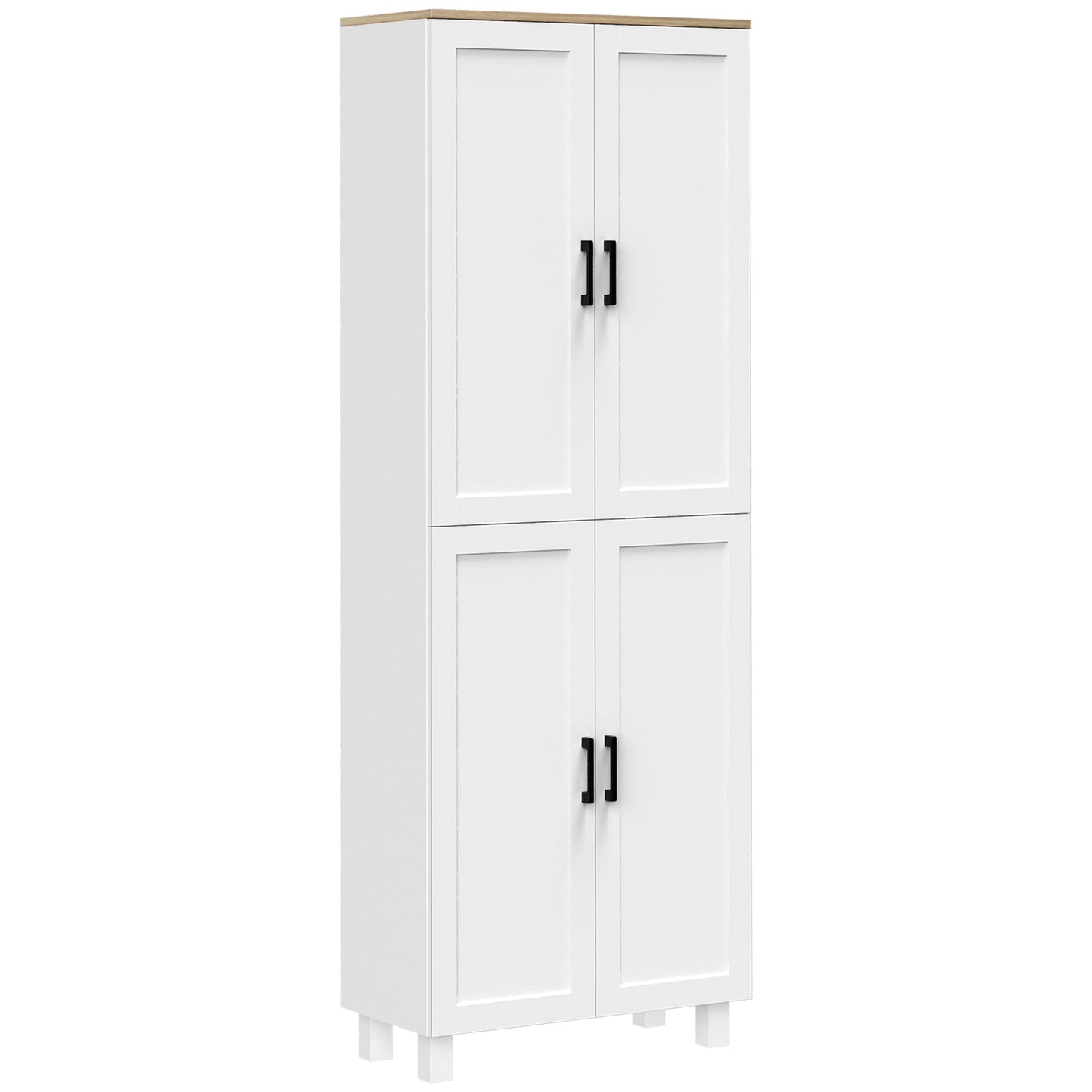 Freestanding Kitchen Cupboard, 4-Door Storage Cabinet with Adjustable Shelves, Modern Kitchen Pantry for Dining Room, 170cm, White Embossed Wood Grain