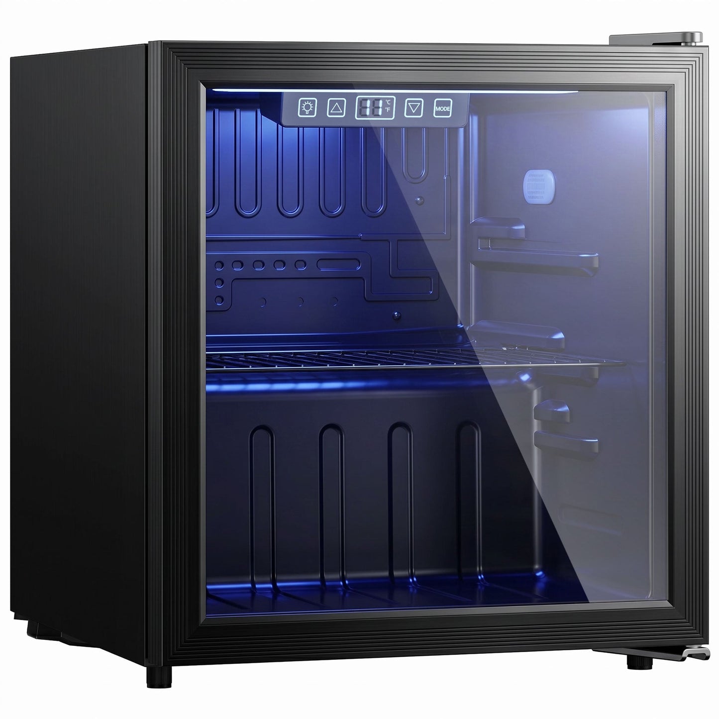 50L Drinks Fridge, 48 Can Under Counter Freestanding Beer Fridge with Double-Layer Glass Door, Wine Cooler with LED Light, Adjustable Shelf, Beverage Cooler for Soda Beer, Home Office