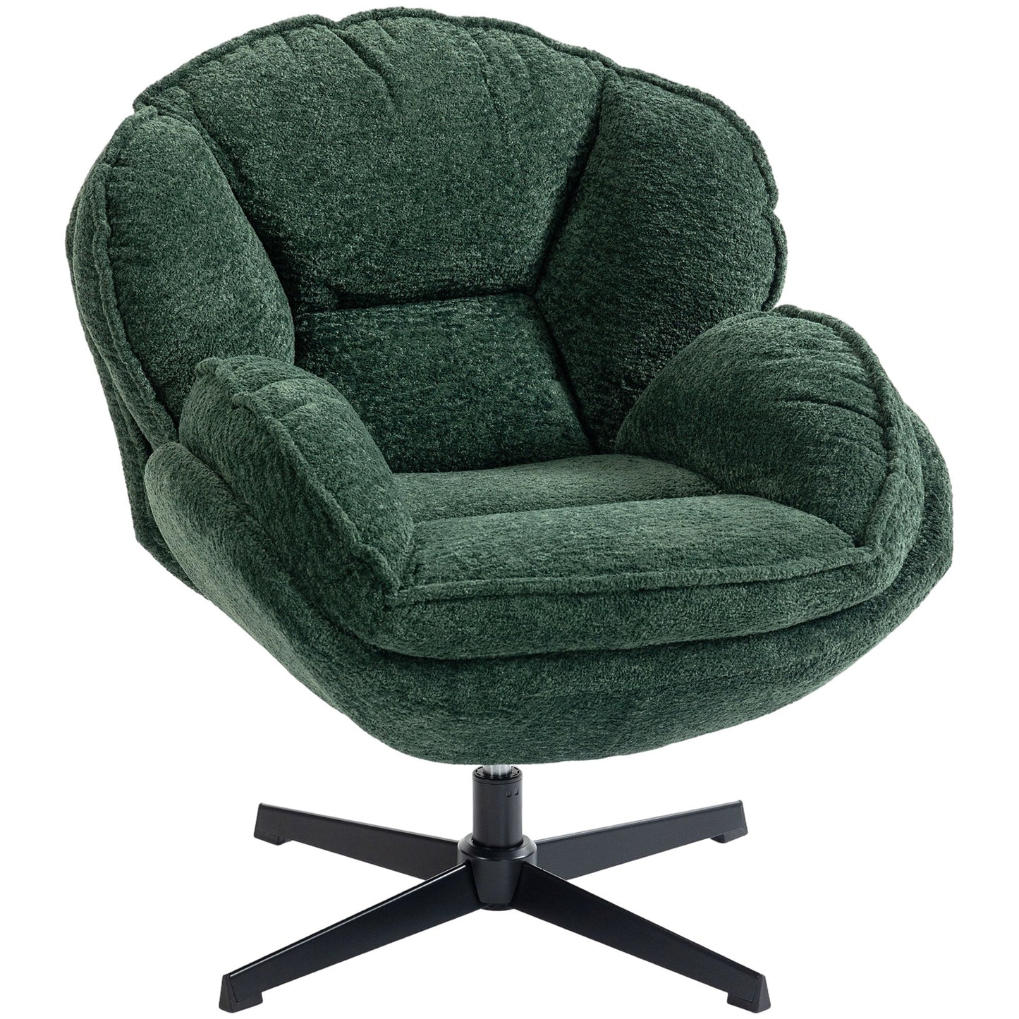 Modern Wingback Accent Chair, Velvet Armchair with 360° Swivel, Four-Star Base, S-Springs, Bedroom Chair for Living Room, Bedroom, Study, Dark Green
