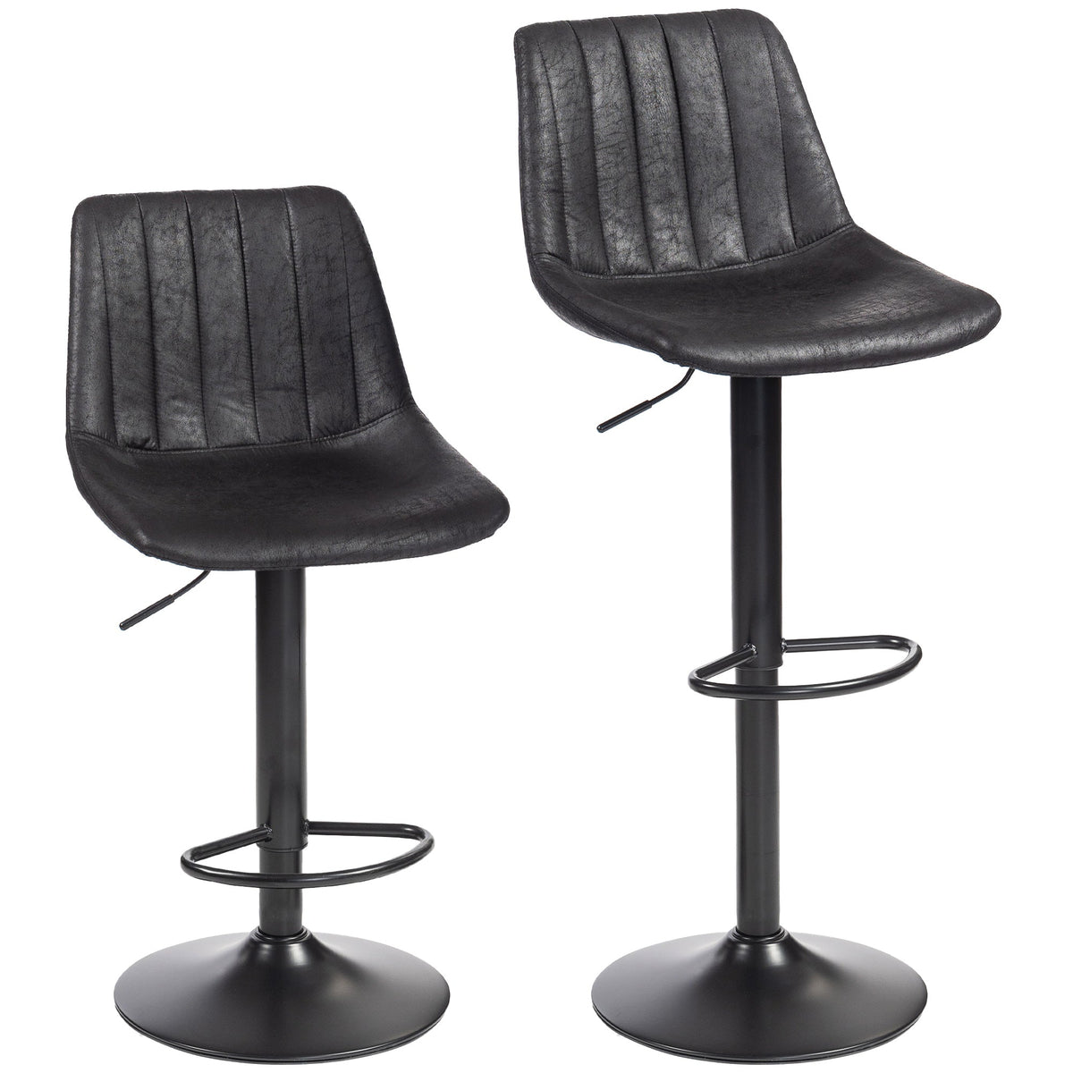 Modern Bar Stools Set of 2, Height Adjustable Swivel Bar Chairs with Backrest, Gas Lift and Footrest, Leathaire Barstools for Breakfast Counter, Kitchen Island, Black
