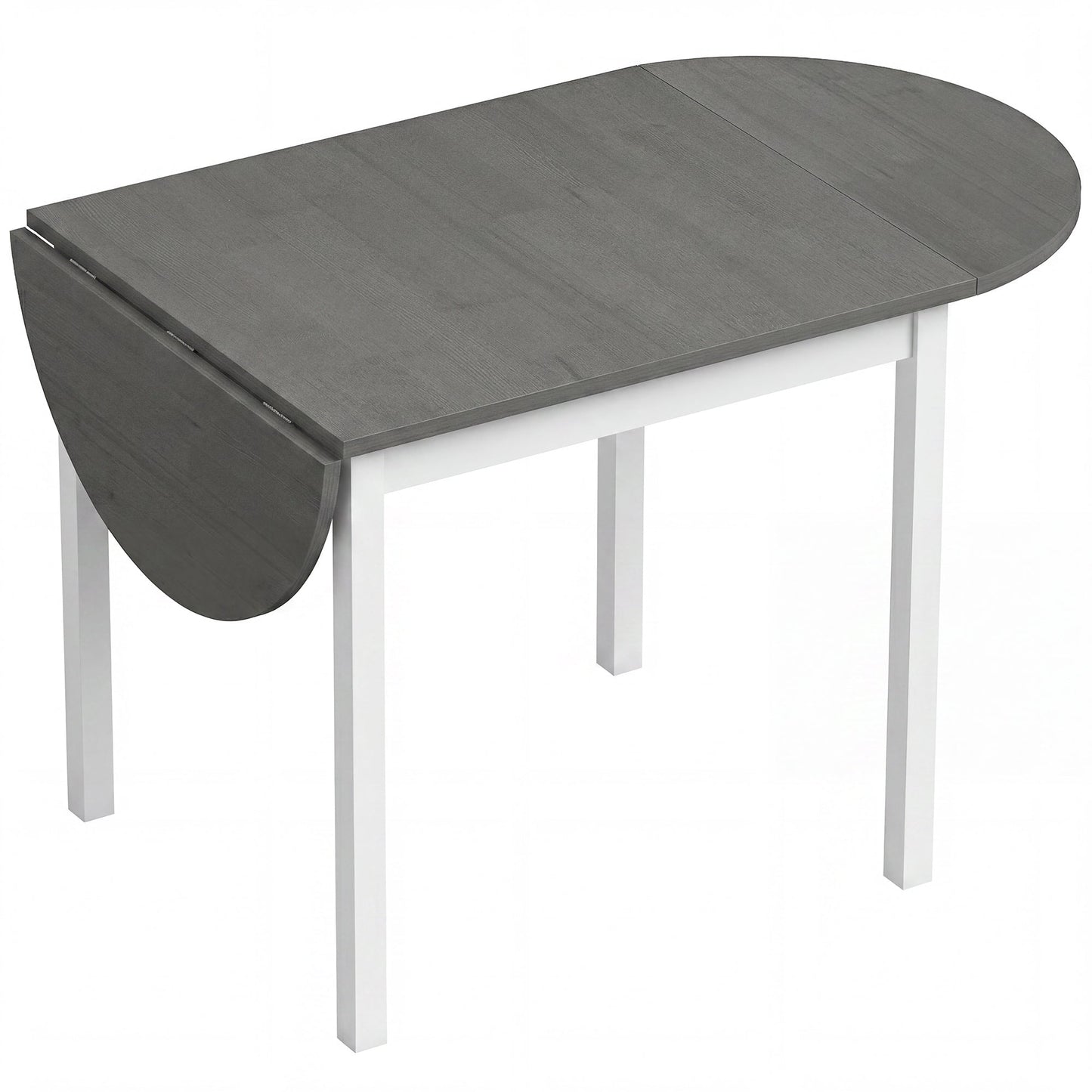 Folding Dining Table for 4-6 People, 140 cm Oval Solid Wood Drop Leaf Table, Kitchen Table for Small Spaces, Dining Room, Living Room, Grey
