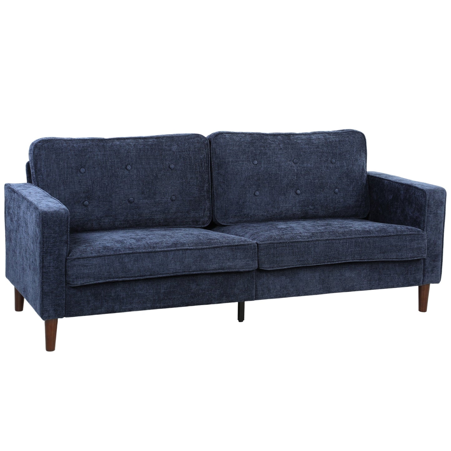 3 Seater Sofa, Upholstered Small Couch for Bedroom, Modern Futon Sofa Settee with Padded Cushion, Button Tufting and Wood Legs for Living Room, Dark Blue